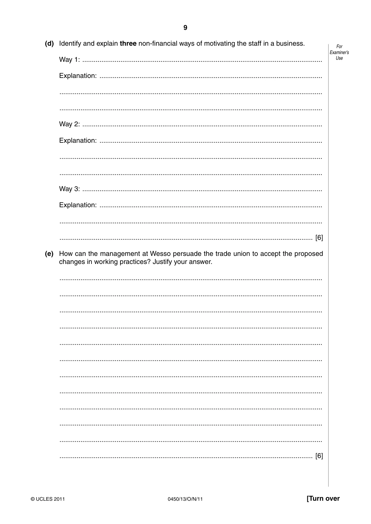 Cambridge IGCSE Business Studies 0450 2011 Oct/Nov Paper 1 · Variant 3 question paper, page 9 of 12