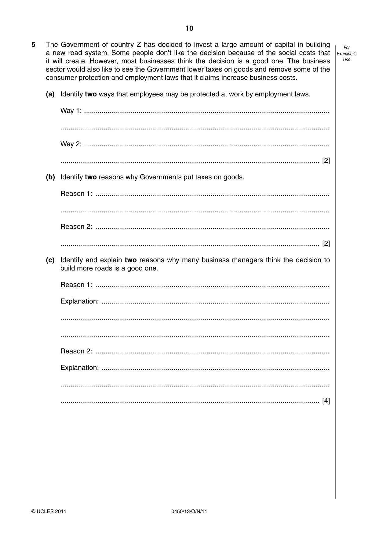 Cambridge IGCSE Business Studies 0450 2011 Oct/Nov Paper 1 · Variant 3 question paper, page 10 of 12