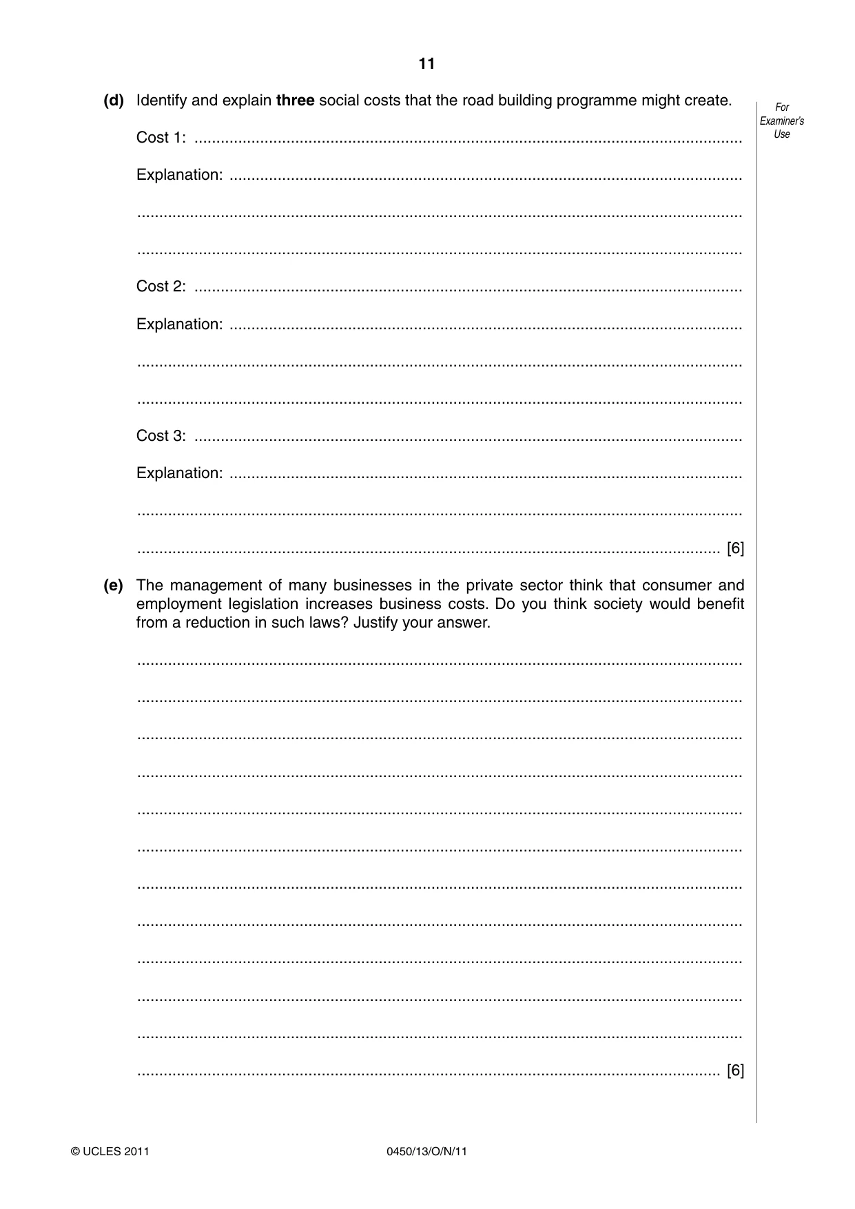Cambridge IGCSE Business Studies 0450 2011 Oct/Nov Paper 1 · Variant 3 question paper, page 11 of 12