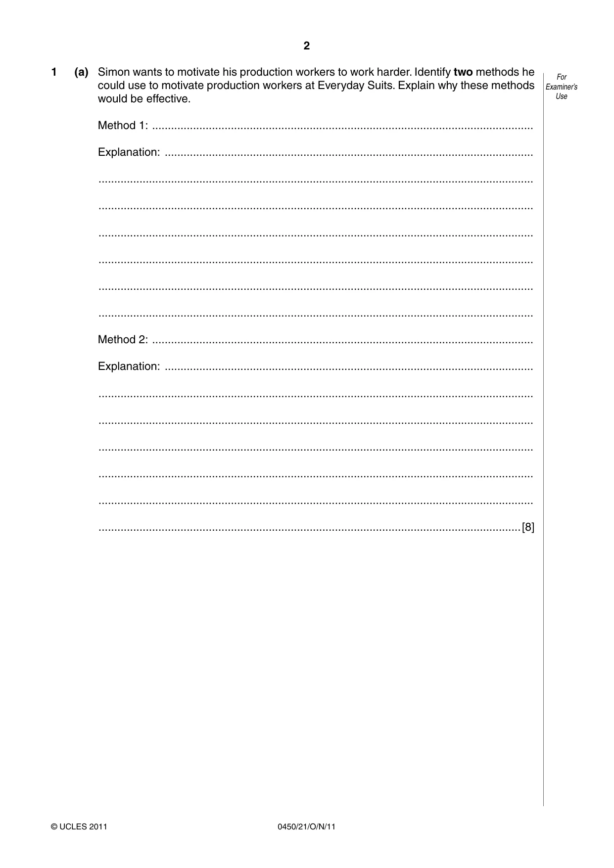Cambridge IGCSE Business Studies 0450 2011 Oct/Nov Paper 2 · Variant 1 question paper, page 2 of 12