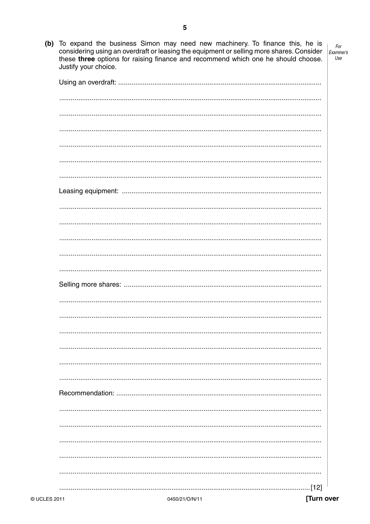 Cambridge IGCSE Business Studies 0450 2011 Oct/Nov Paper 2 · Variant 1 question paper, page 5 of 12