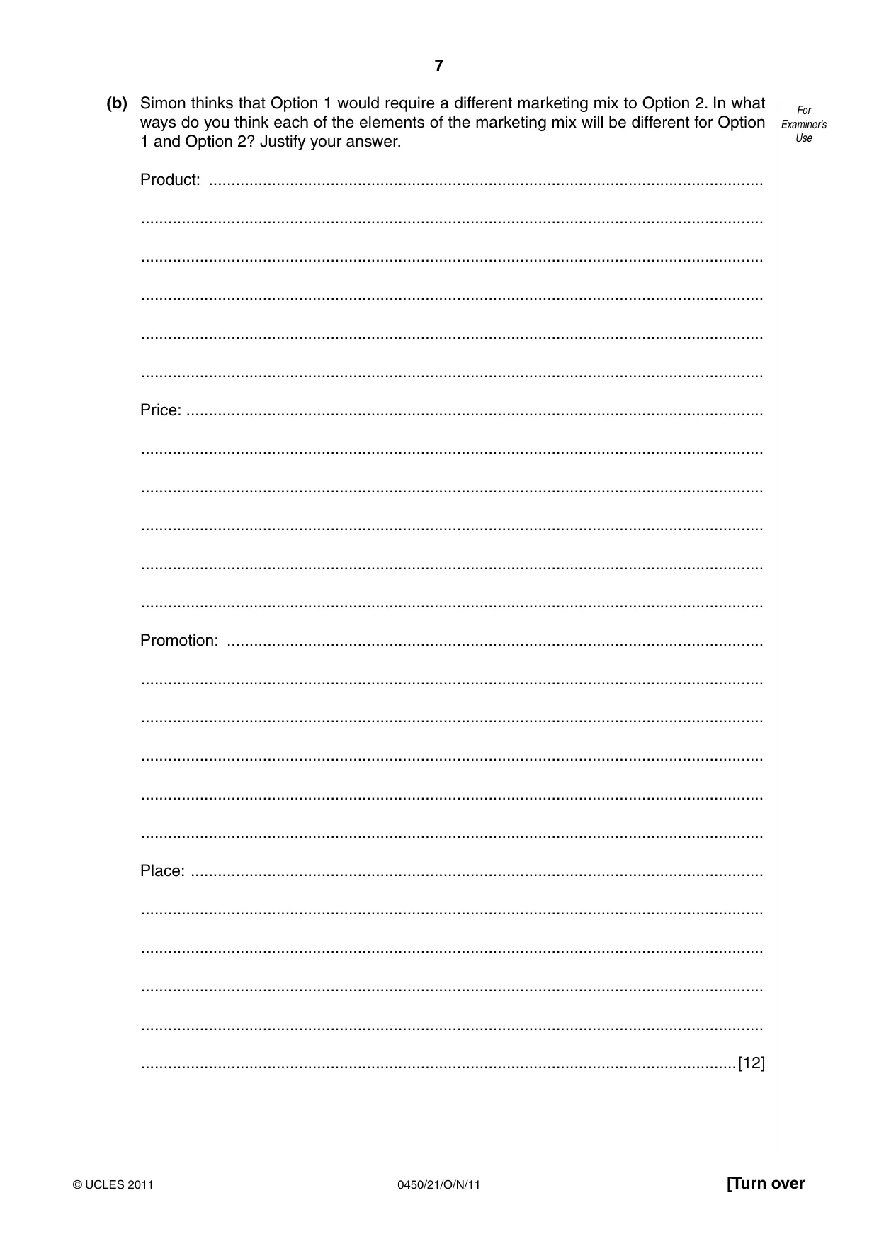 Cambridge IGCSE Business Studies 0450 2011 Oct/Nov Paper 2 · Variant 1 question paper, page 7 of 12
