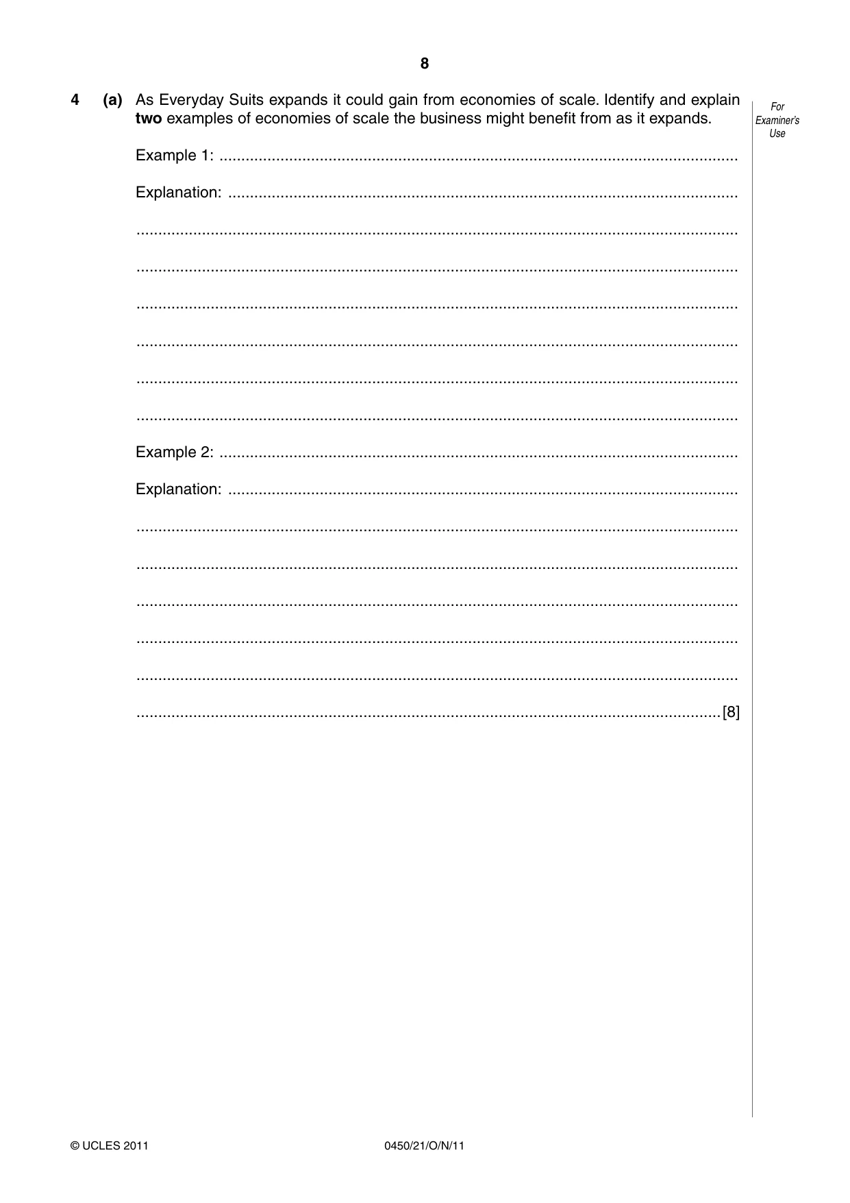 Cambridge IGCSE Business Studies 0450 2011 Oct/Nov Paper 2 · Variant 1 question paper, page 8 of 12
