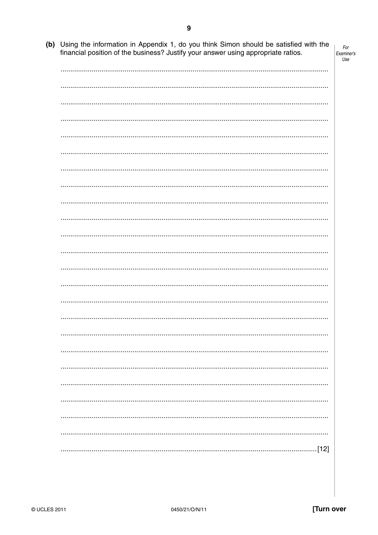 Cambridge IGCSE Business Studies 0450 2011 Oct/Nov Paper 2 · Variant 1 question paper, page 9 of 12