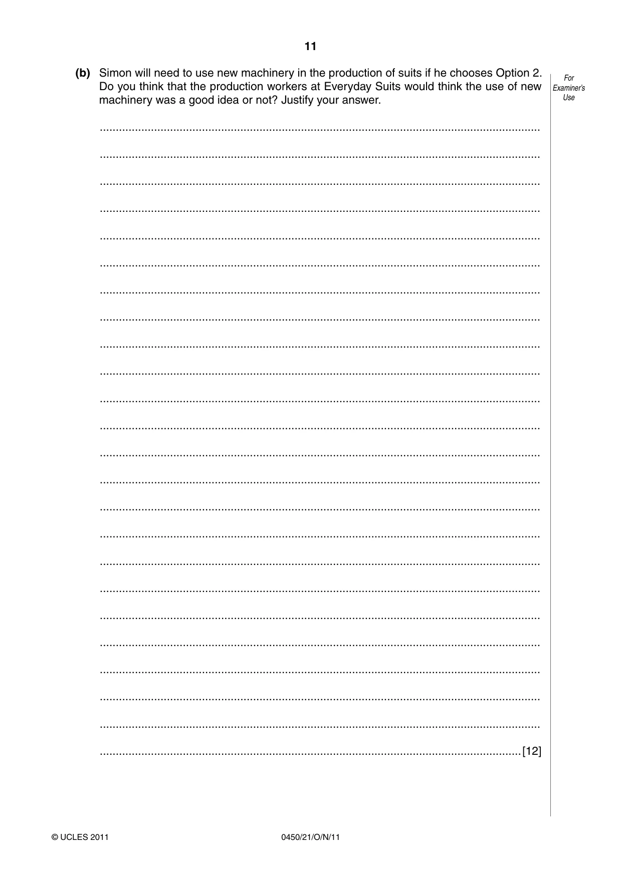 Cambridge IGCSE Business Studies 0450 2011 Oct/Nov Paper 2 · Variant 1 question paper, page 11 of 12