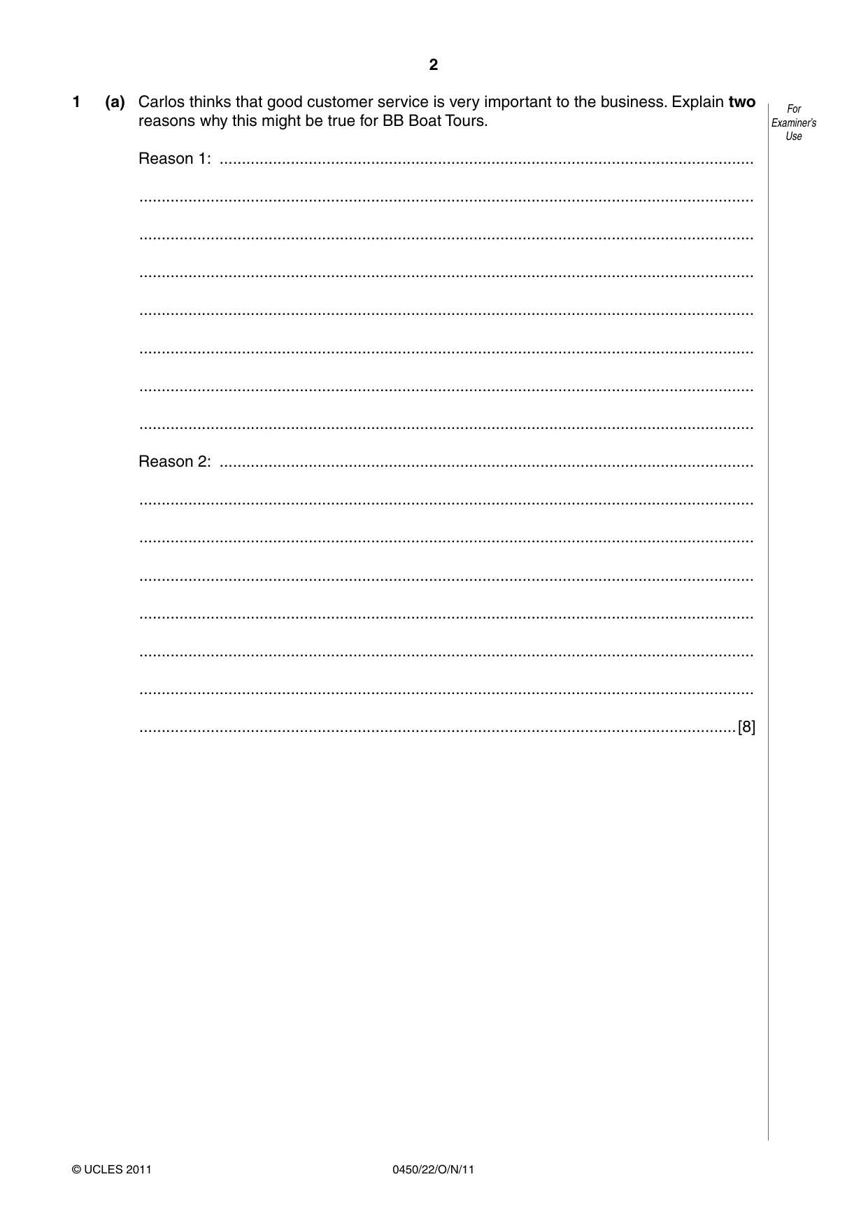 Cambridge IGCSE Business Studies 0450 2011 Oct/Nov Paper 2 · Variant 2 question paper, page 2 of 12