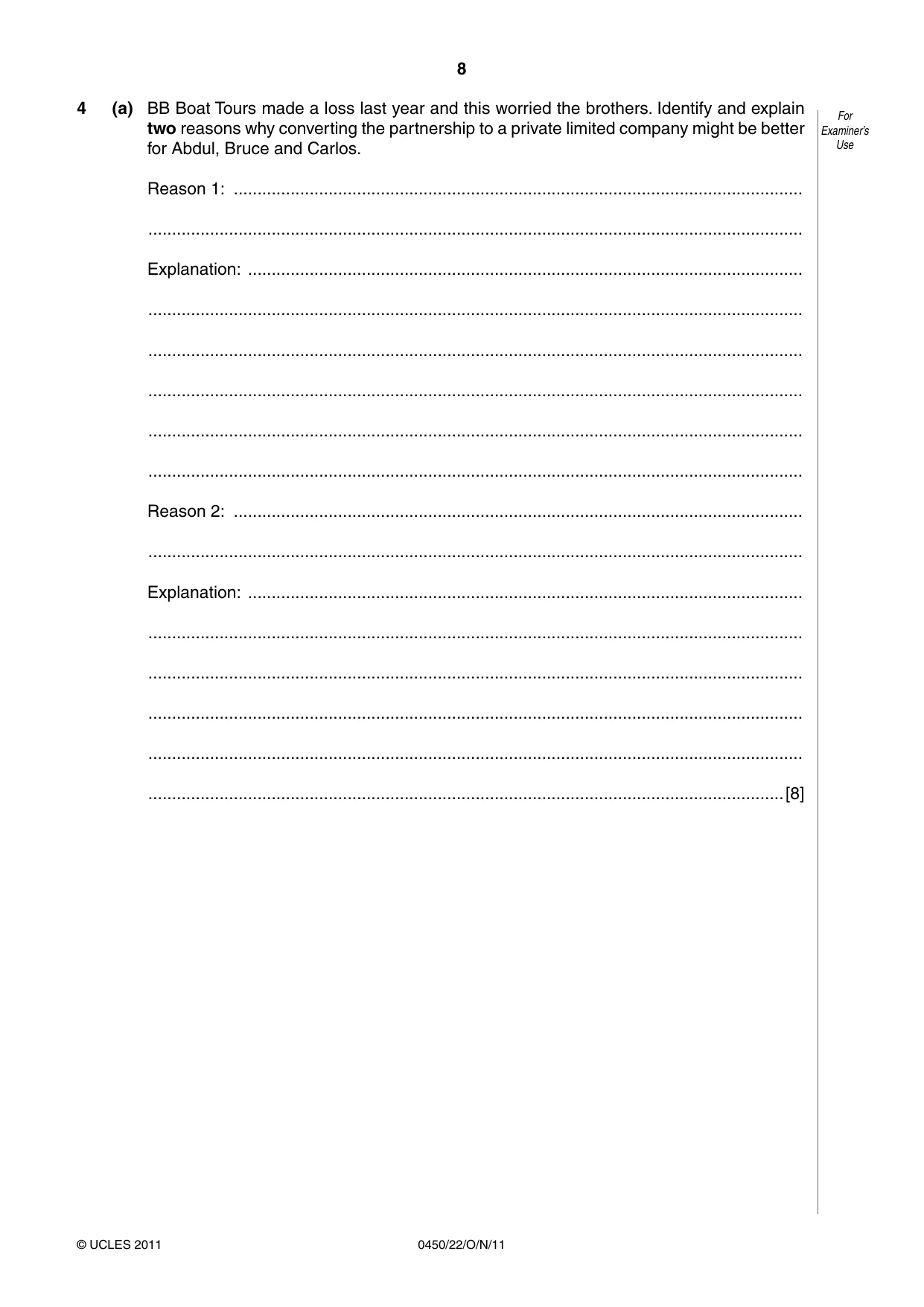 Cambridge IGCSE Business Studies 0450 2011 Oct/Nov Paper 2 · Variant 2 question paper, page 8 of 12