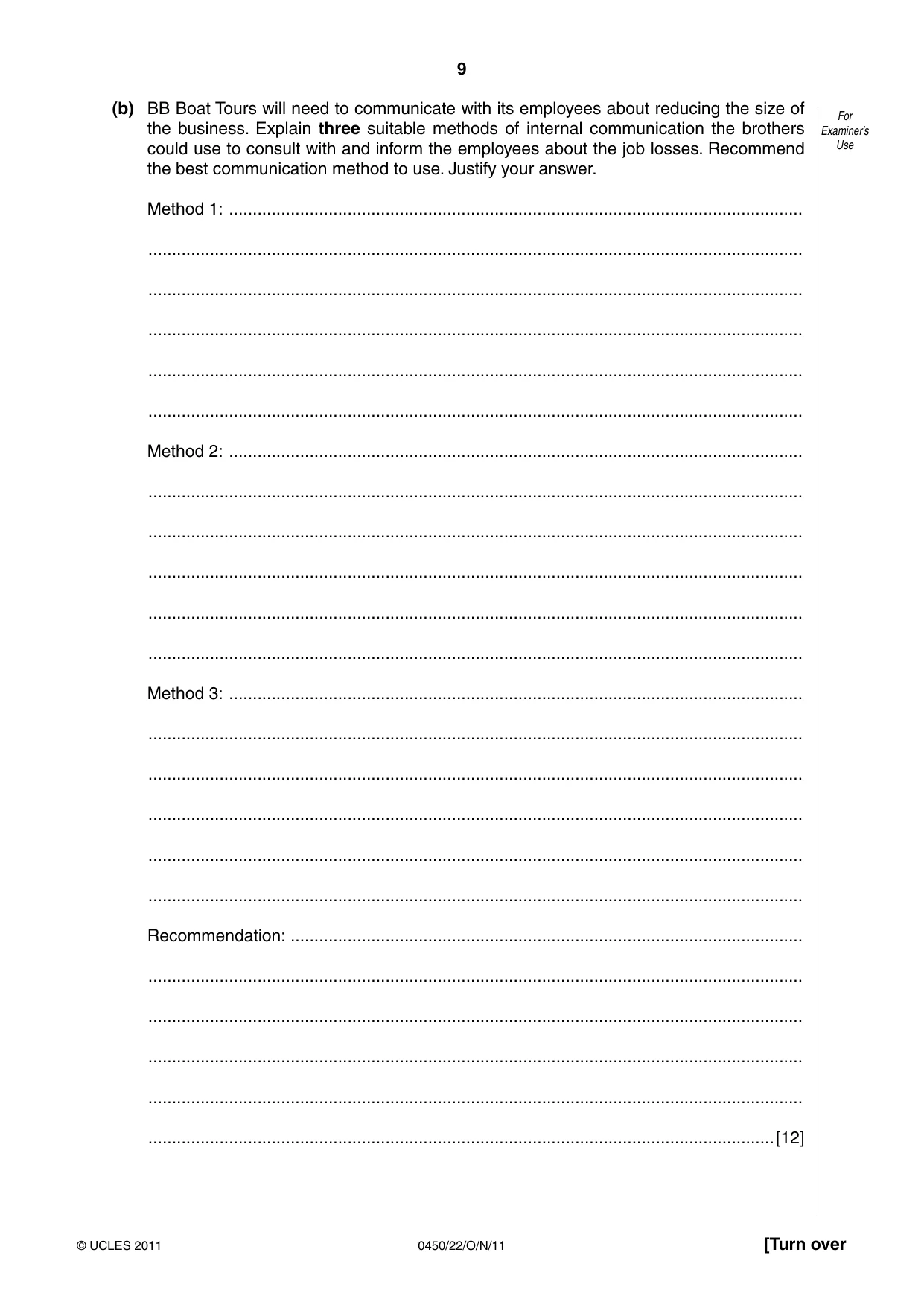 Cambridge IGCSE Business Studies 0450 2011 Oct/Nov Paper 2 · Variant 2 question paper, page 9 of 12