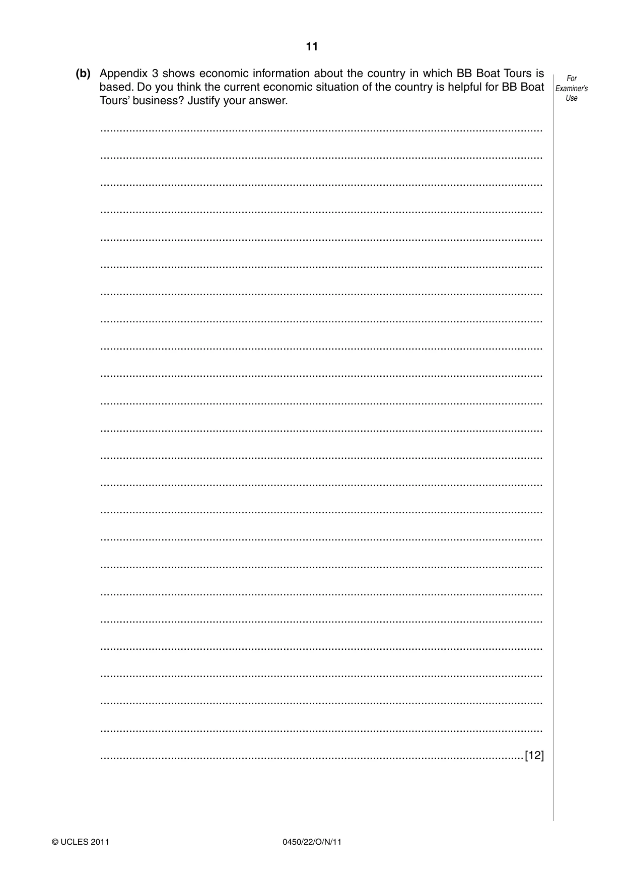Cambridge IGCSE Business Studies 0450 2011 Oct/Nov Paper 2 · Variant 2 question paper, page 11 of 12