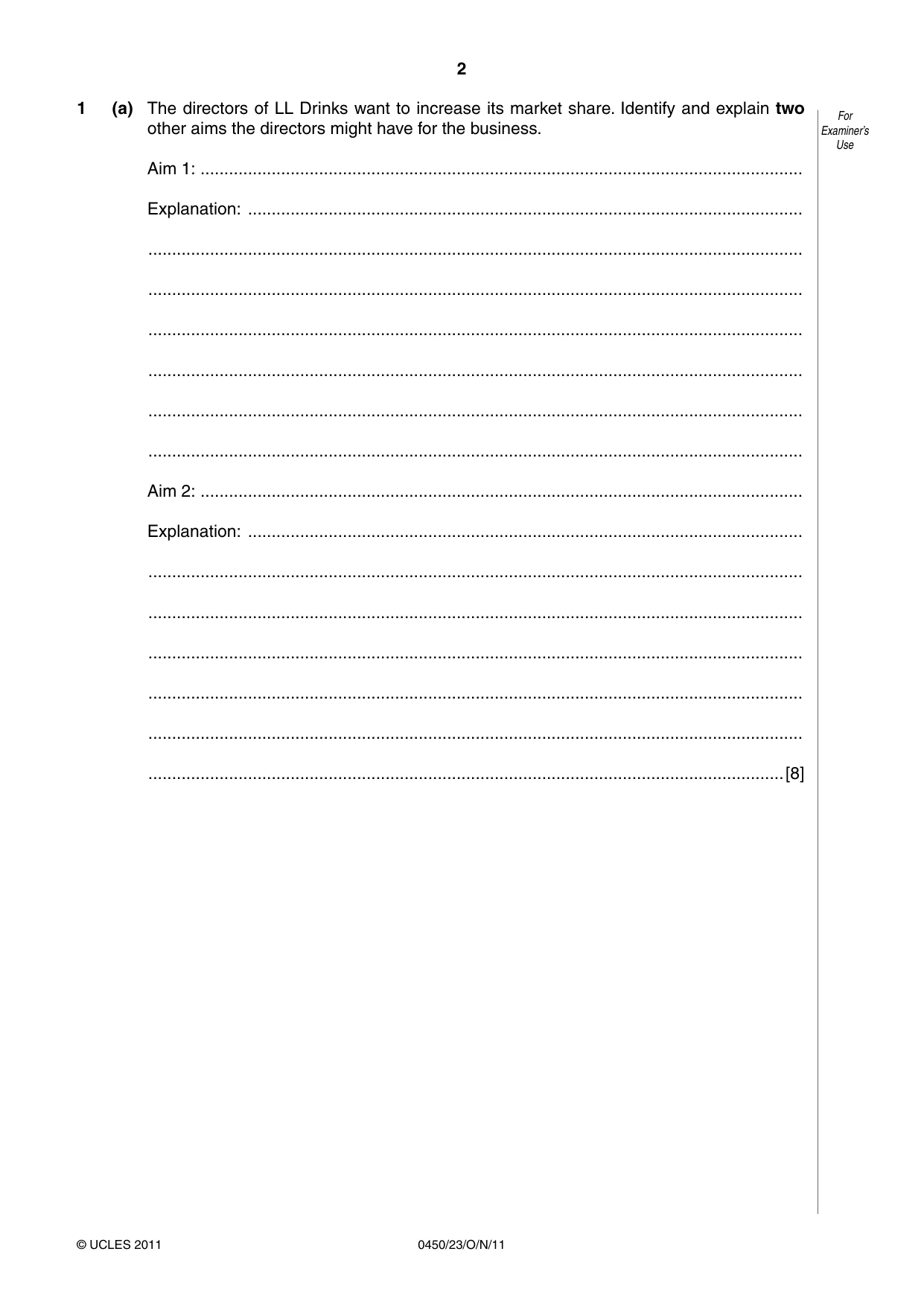 Cambridge IGCSE Business Studies 0450 2011 Oct/Nov Paper 2 · Variant 3 question paper, page 2 of 12