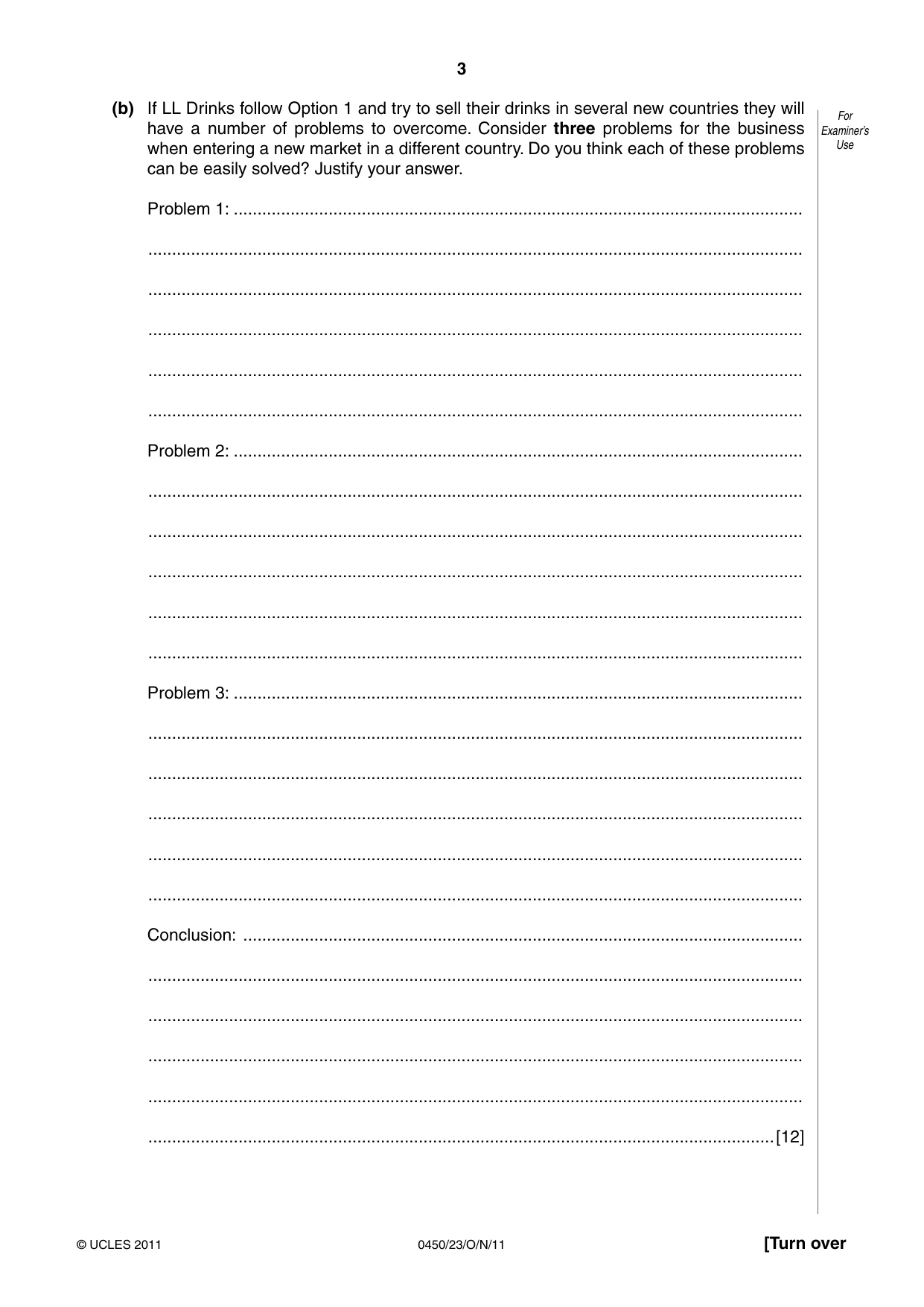 Cambridge IGCSE Business Studies 0450 2011 Oct/Nov Paper 2 · Variant 3 question paper, page 3 of 12