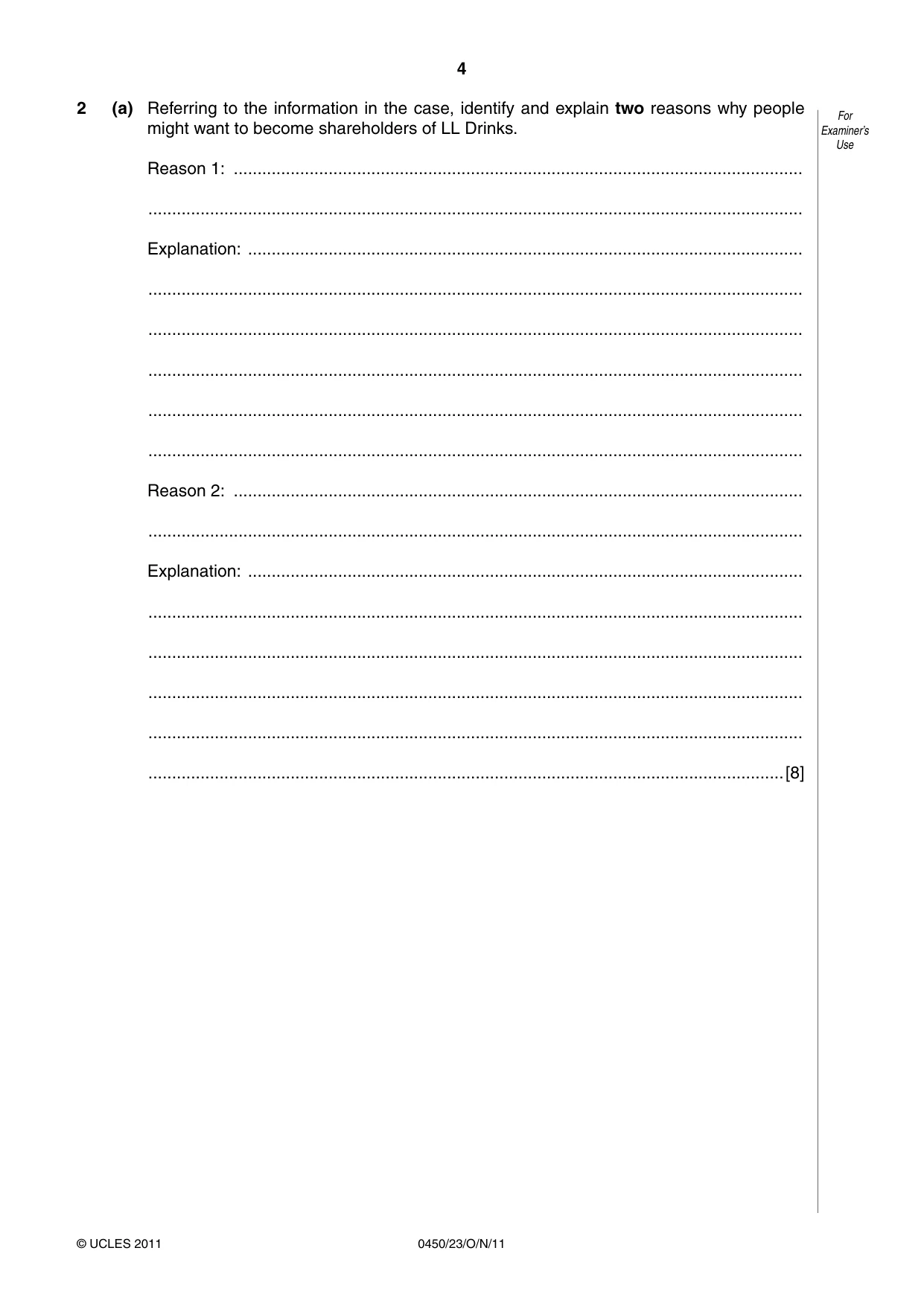 Cambridge IGCSE Business Studies 0450 2011 Oct/Nov Paper 2 · Variant 3 question paper, page 4 of 12