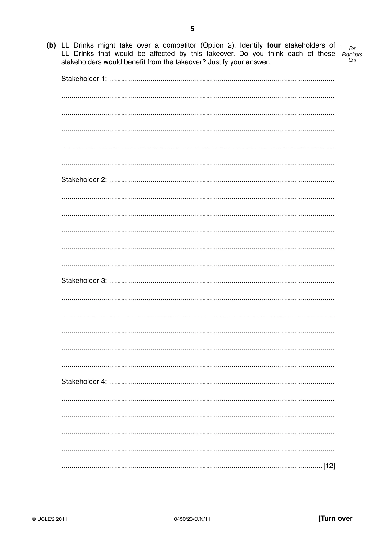 Cambridge IGCSE Business Studies 0450 2011 Oct/Nov Paper 2 · Variant 3 question paper, page 5 of 12