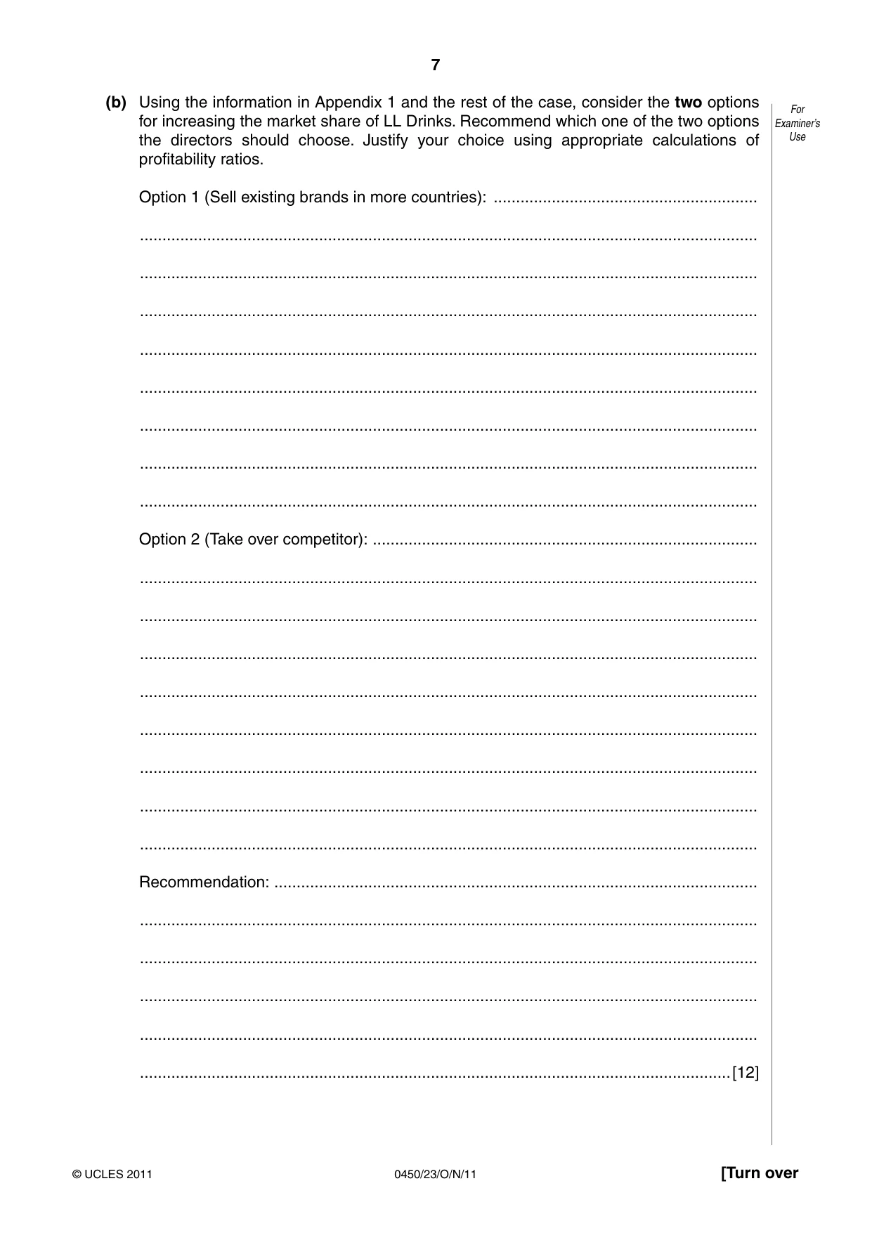 Cambridge IGCSE Business Studies 0450 2011 Oct/Nov Paper 2 · Variant 3 question paper, page 7 of 12