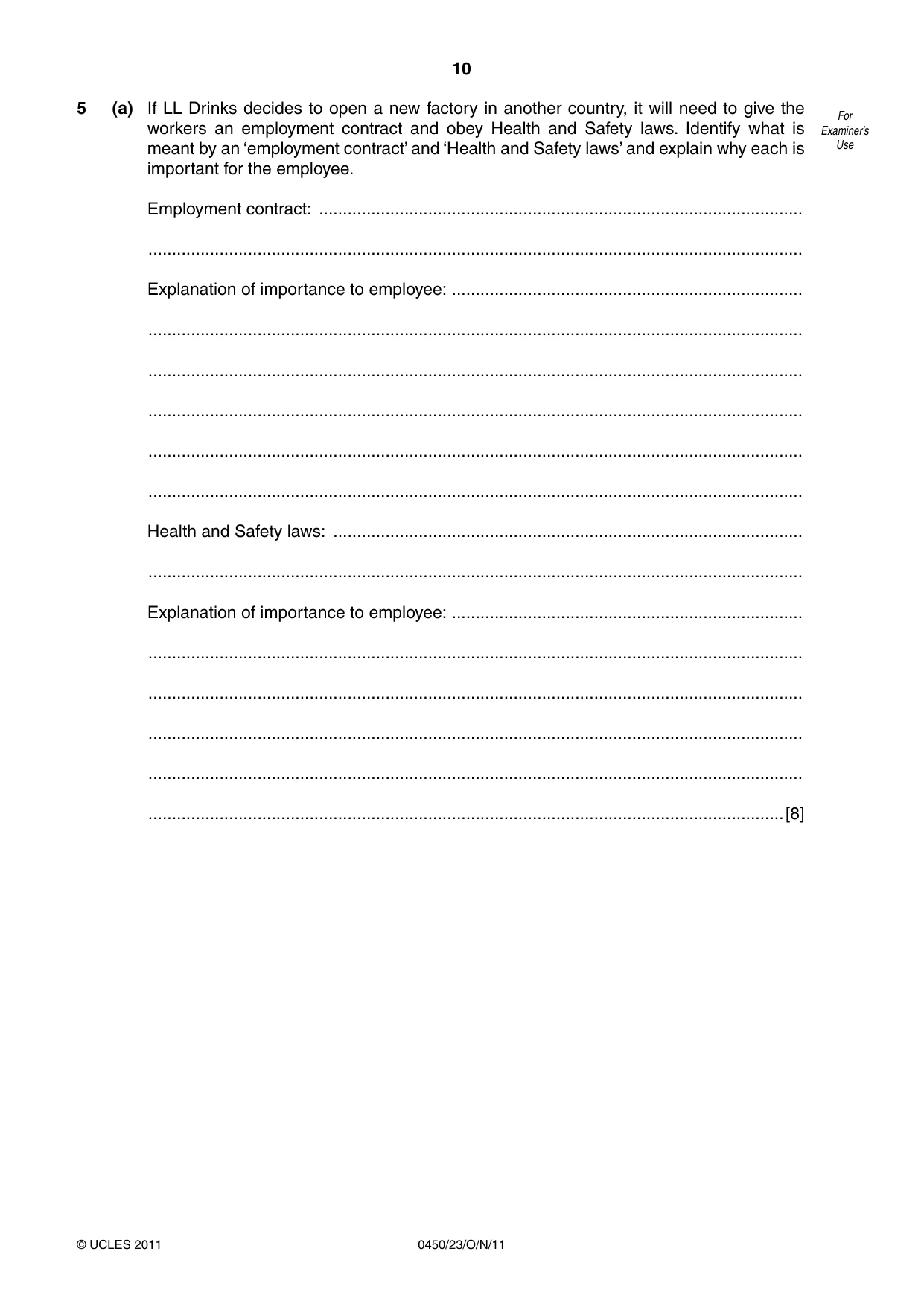 Cambridge IGCSE Business Studies 0450 2011 Oct/Nov Paper 2 · Variant 3 question paper, page 10 of 12