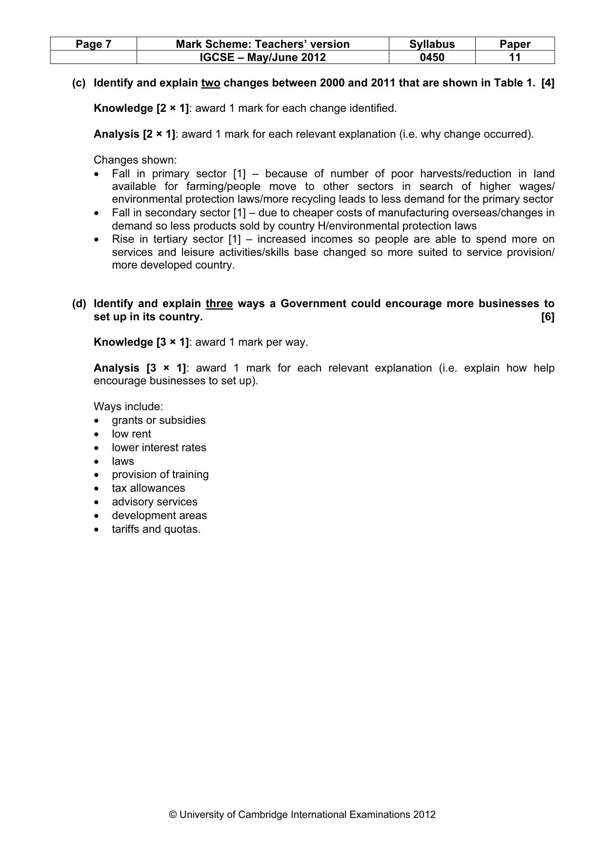 Mark scheme, page 7 of 12