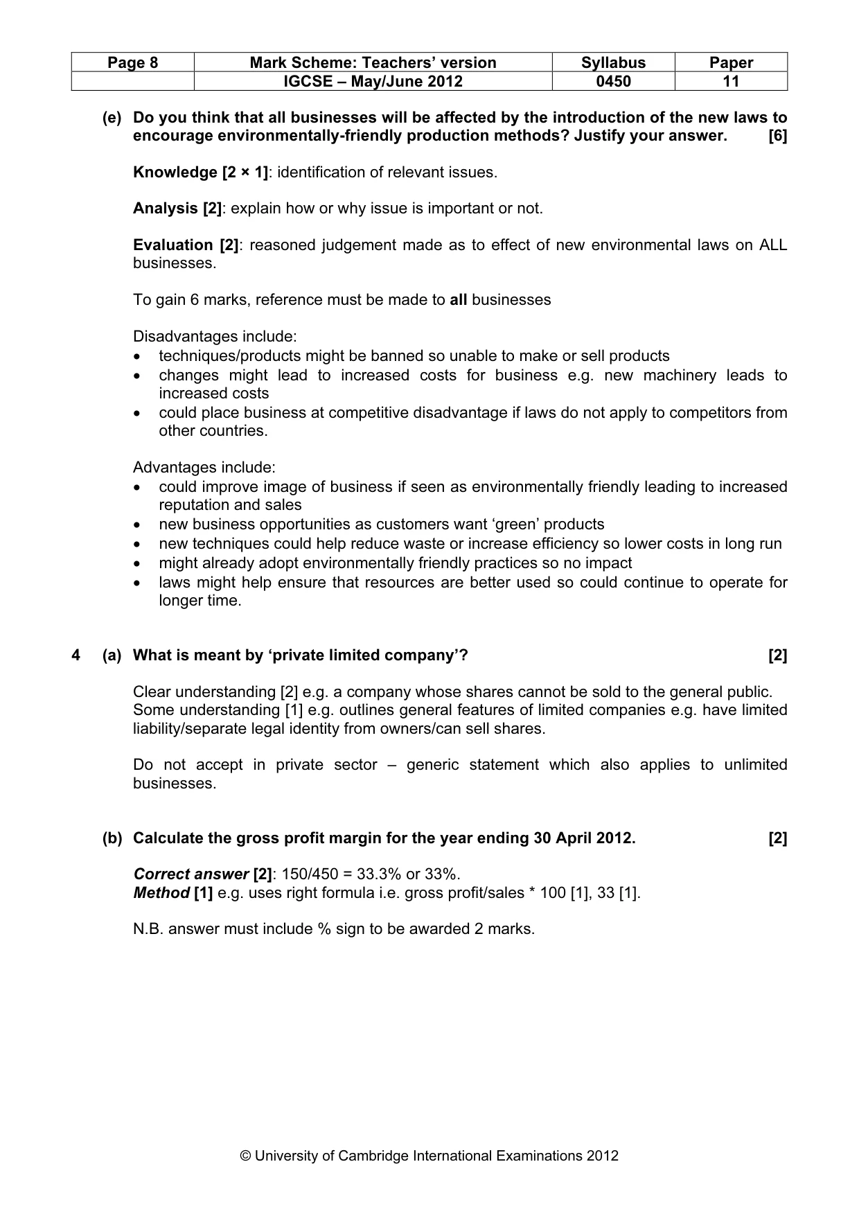 Mark scheme, page 8 of 12