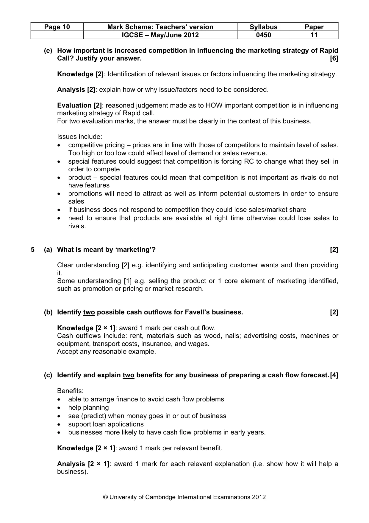 Mark scheme, page 10 of 12