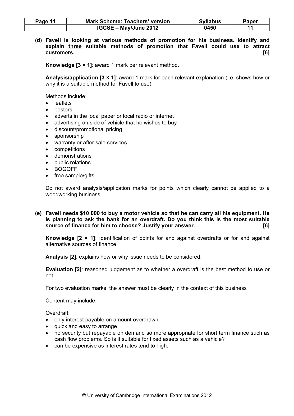 Mark scheme, page 11 of 12