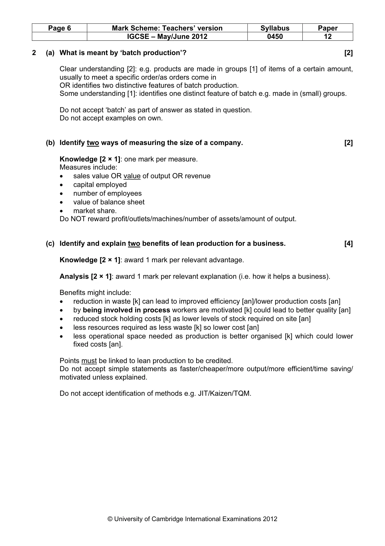 Mark scheme, page 6 of 14