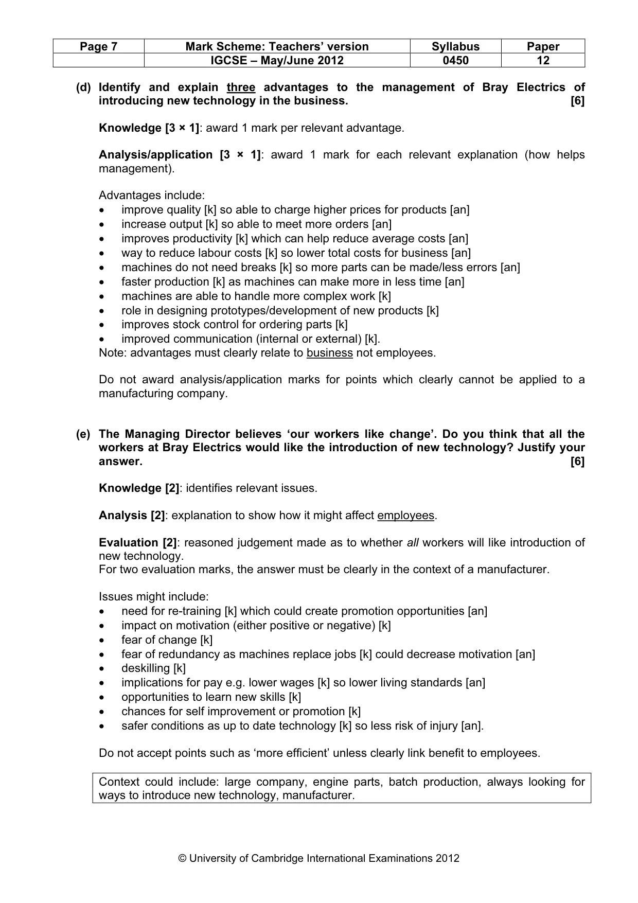 Mark scheme, page 7 of 14