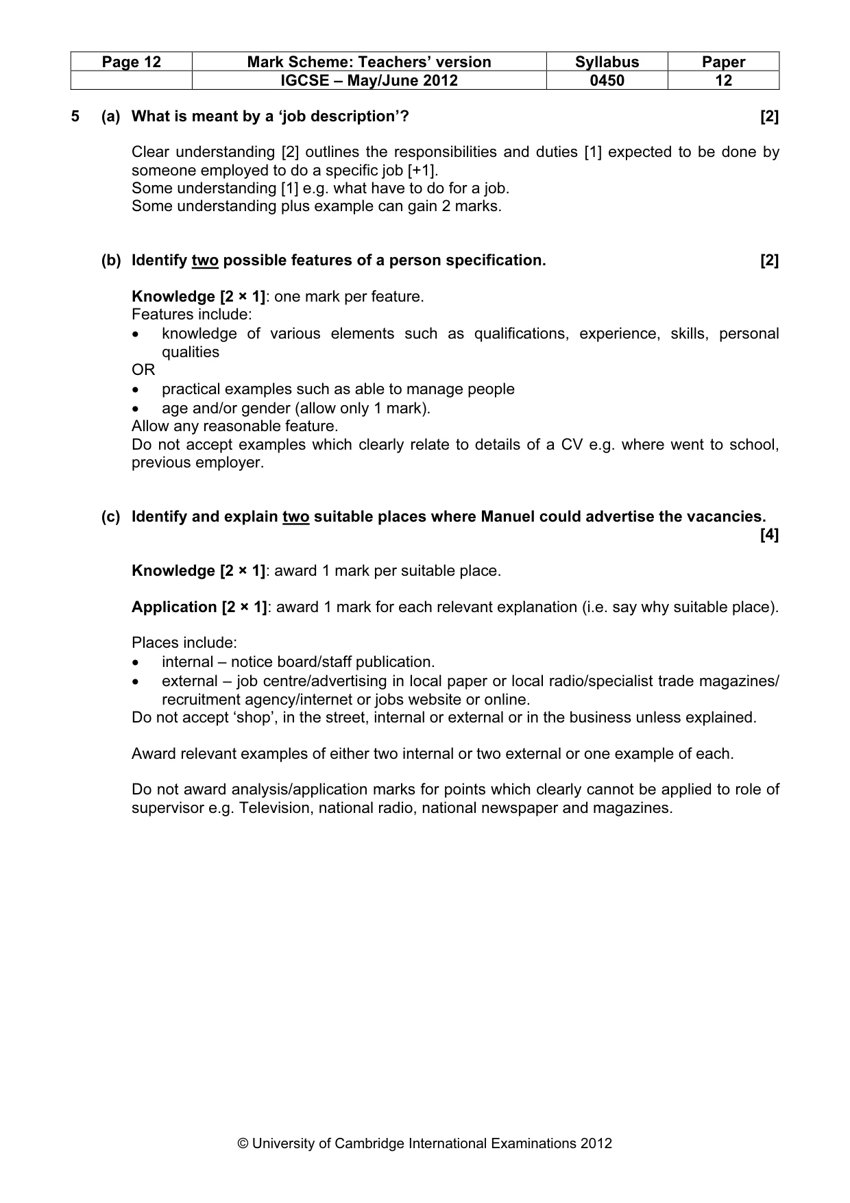 Mark scheme, page 12 of 14