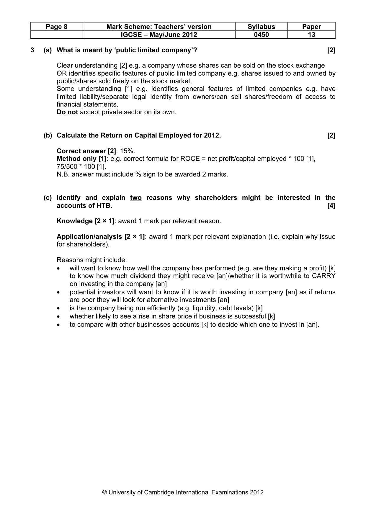Mark scheme, page 8 of 14