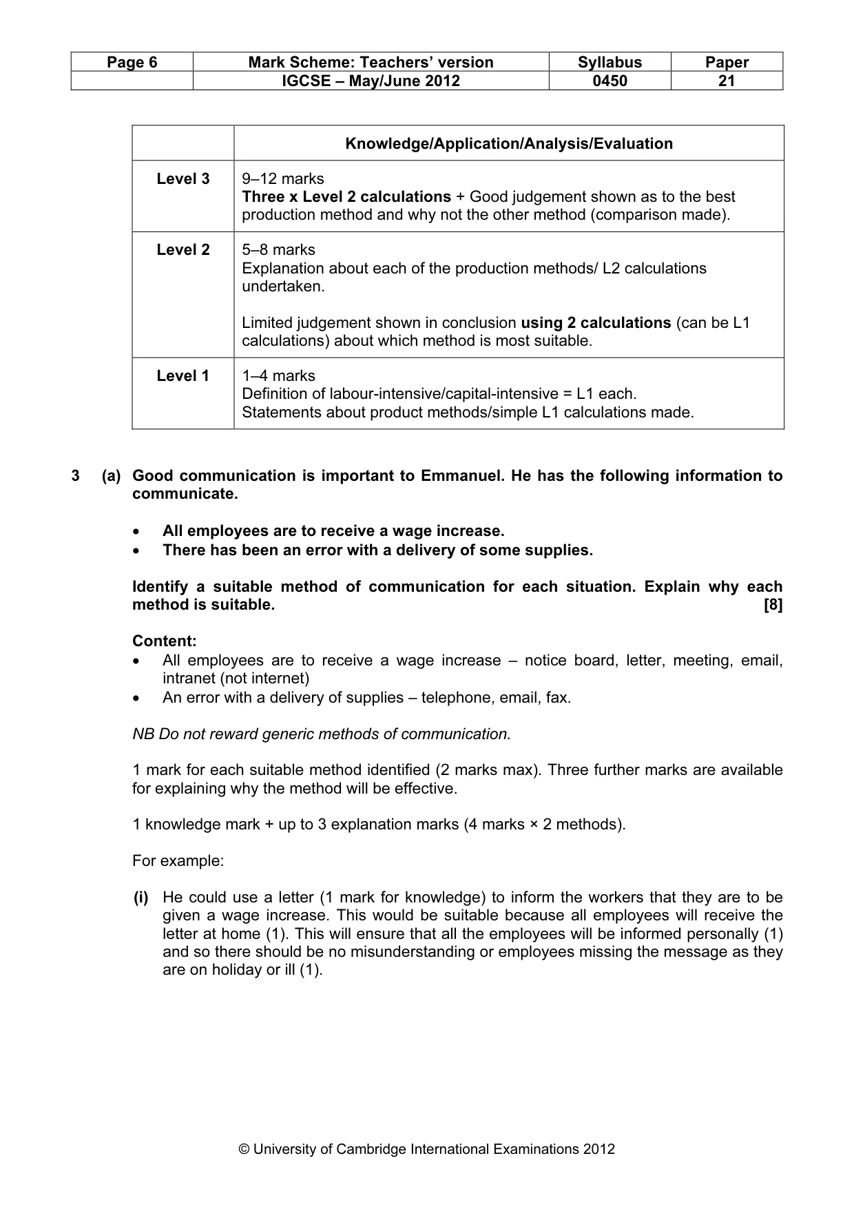 Mark scheme, page 6 of 12
