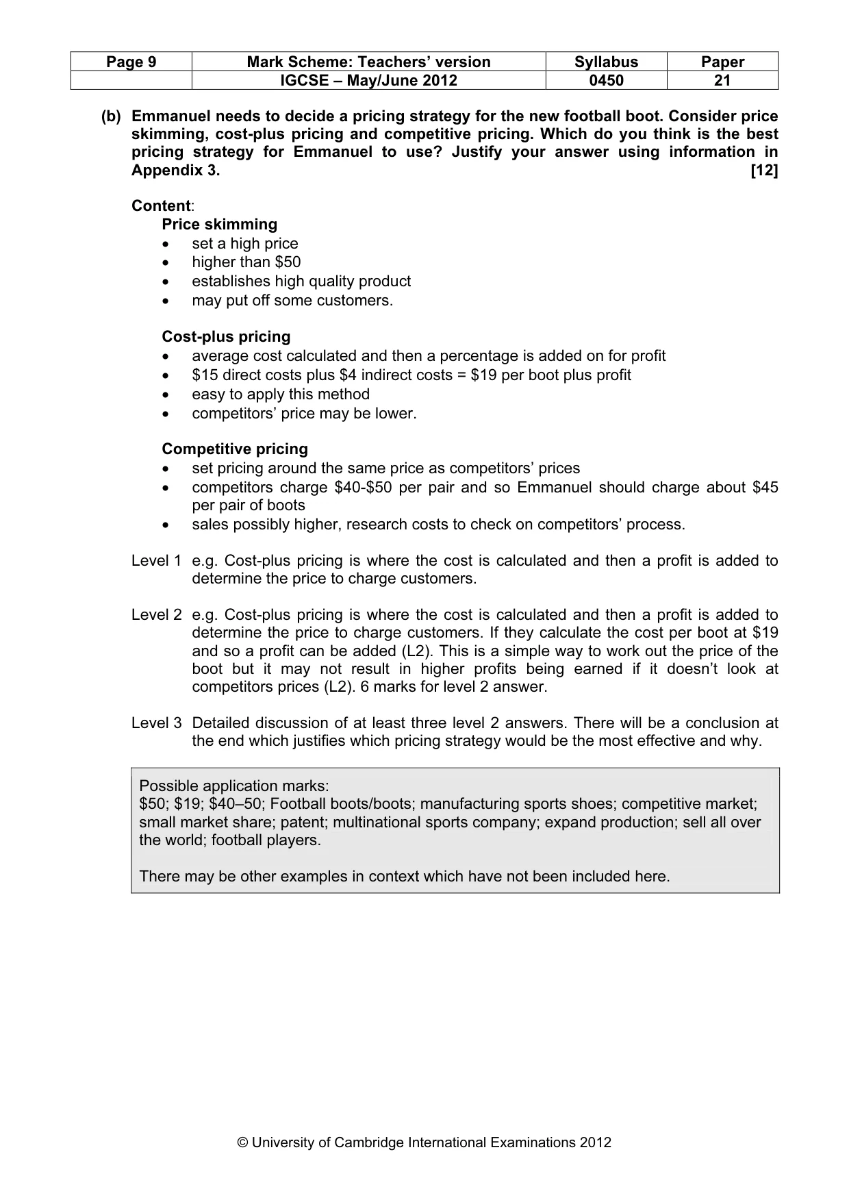 Mark scheme, page 9 of 12