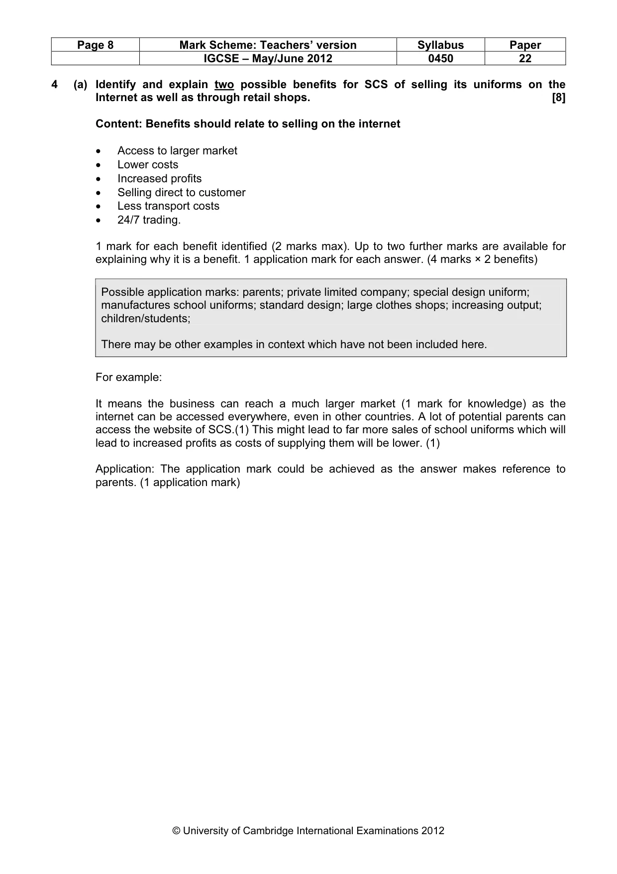 Mark scheme, page 8 of 12