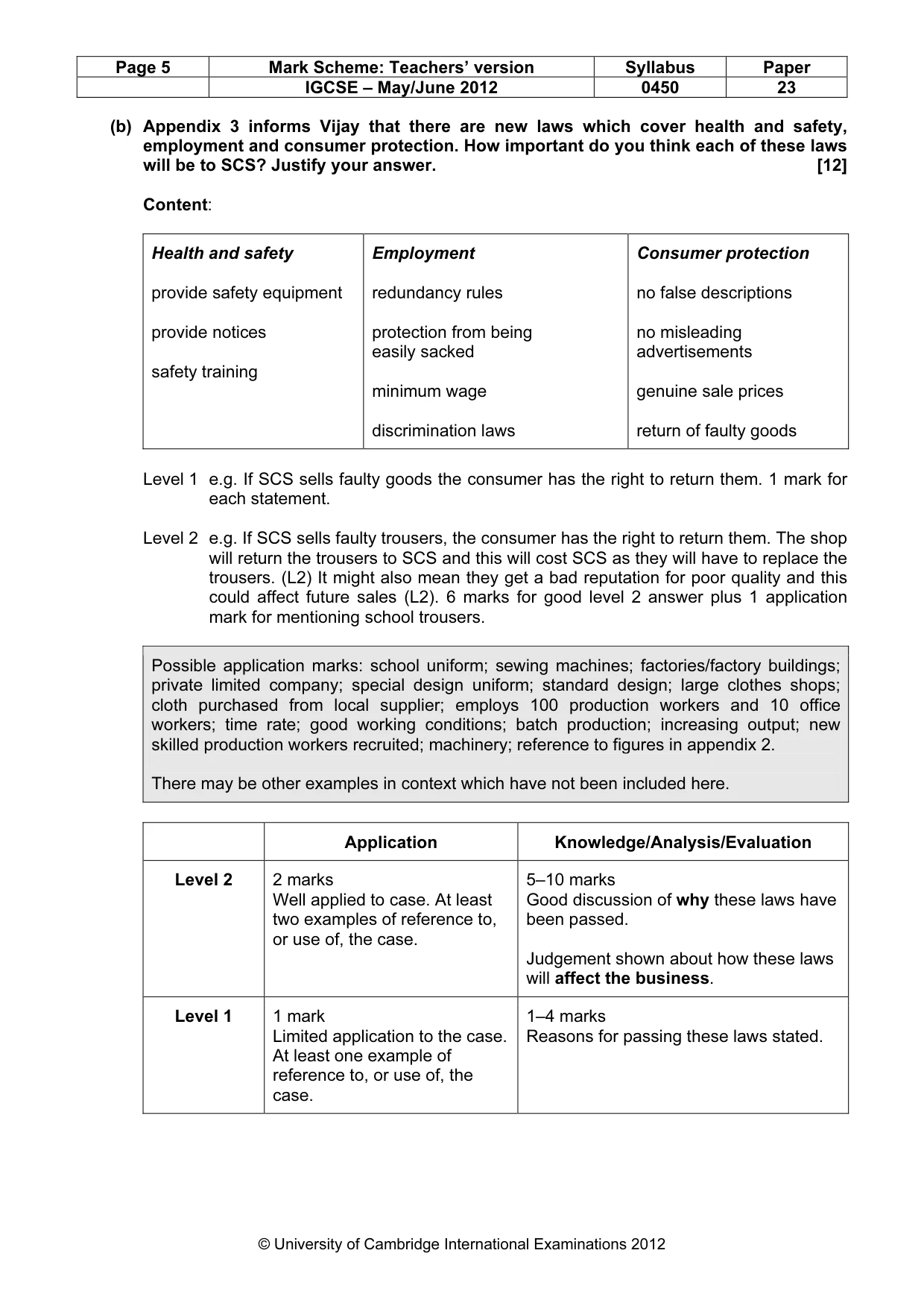 Mark scheme, page 5 of 12