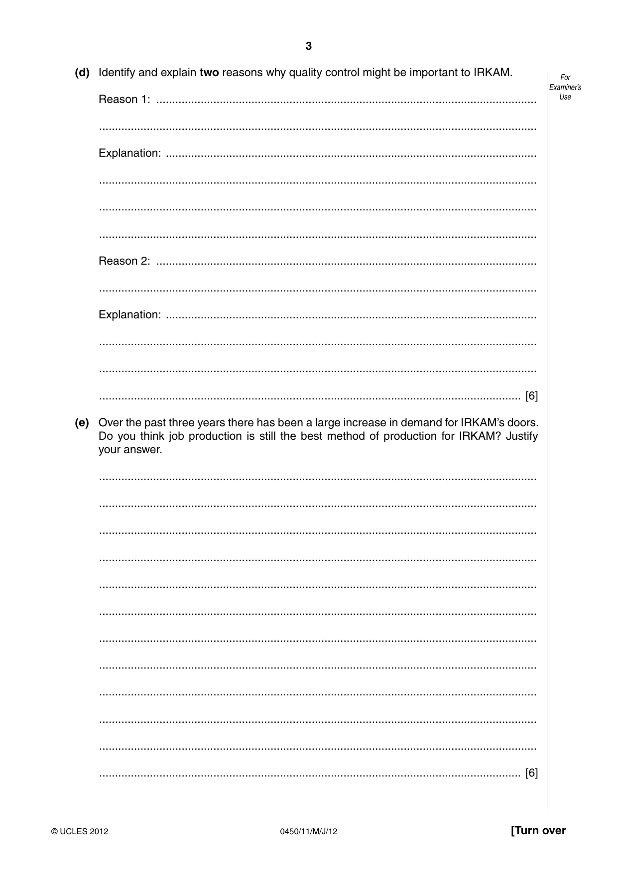 Cambridge IGCSE Business Studies 0450 2012 May/June Paper 1 · Variant 1 question paper, page 3 of 12