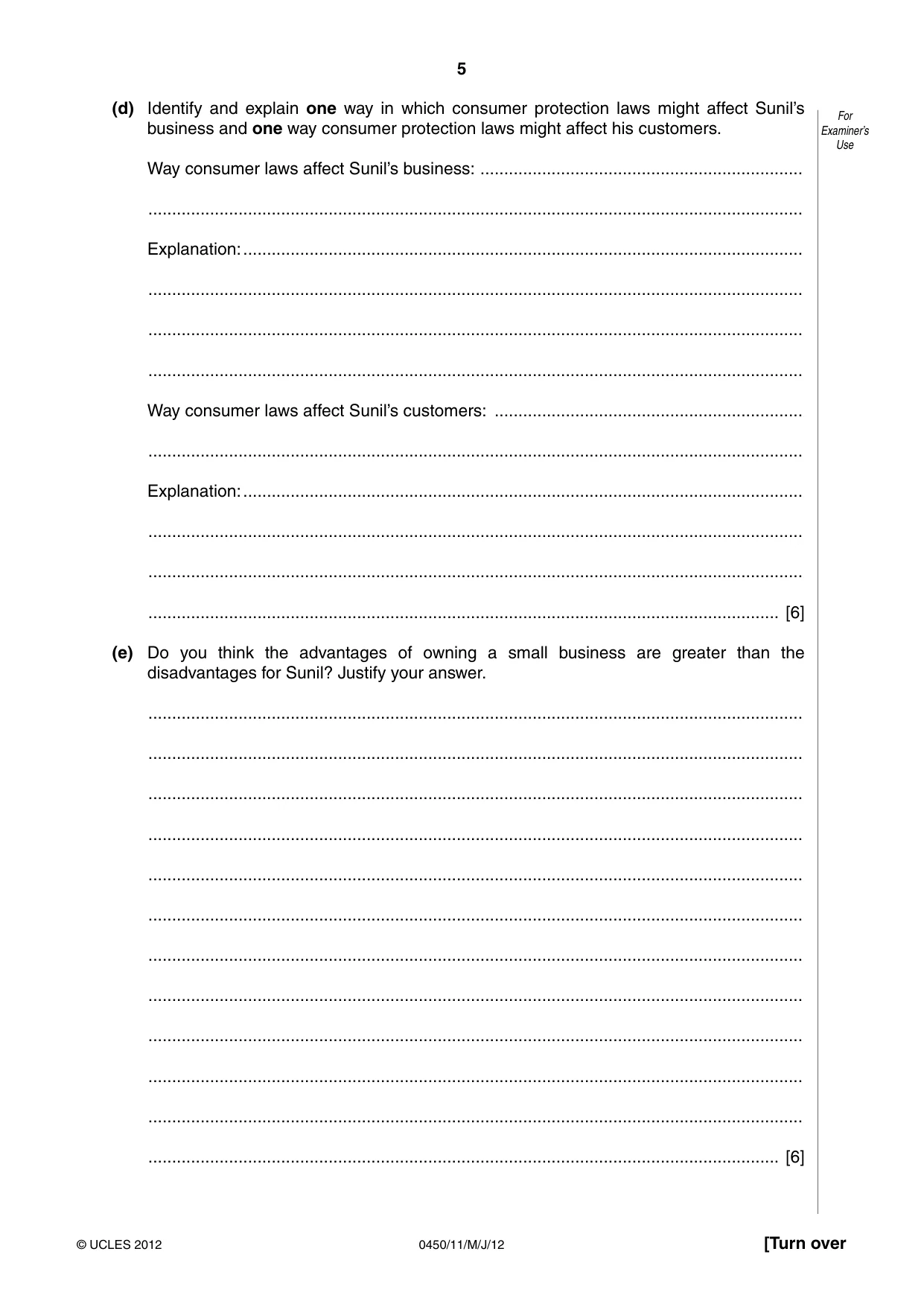 Cambridge IGCSE Business Studies 0450 2012 May/June Paper 1 · Variant 1 question paper, page 5 of 12