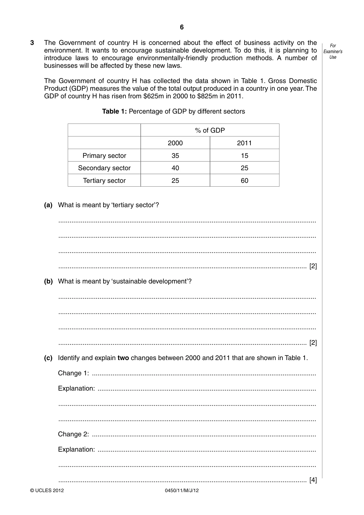 Cambridge IGCSE Business Studies 0450 2012 May/June Paper 1 · Variant 1 question paper, page 6 of 12
