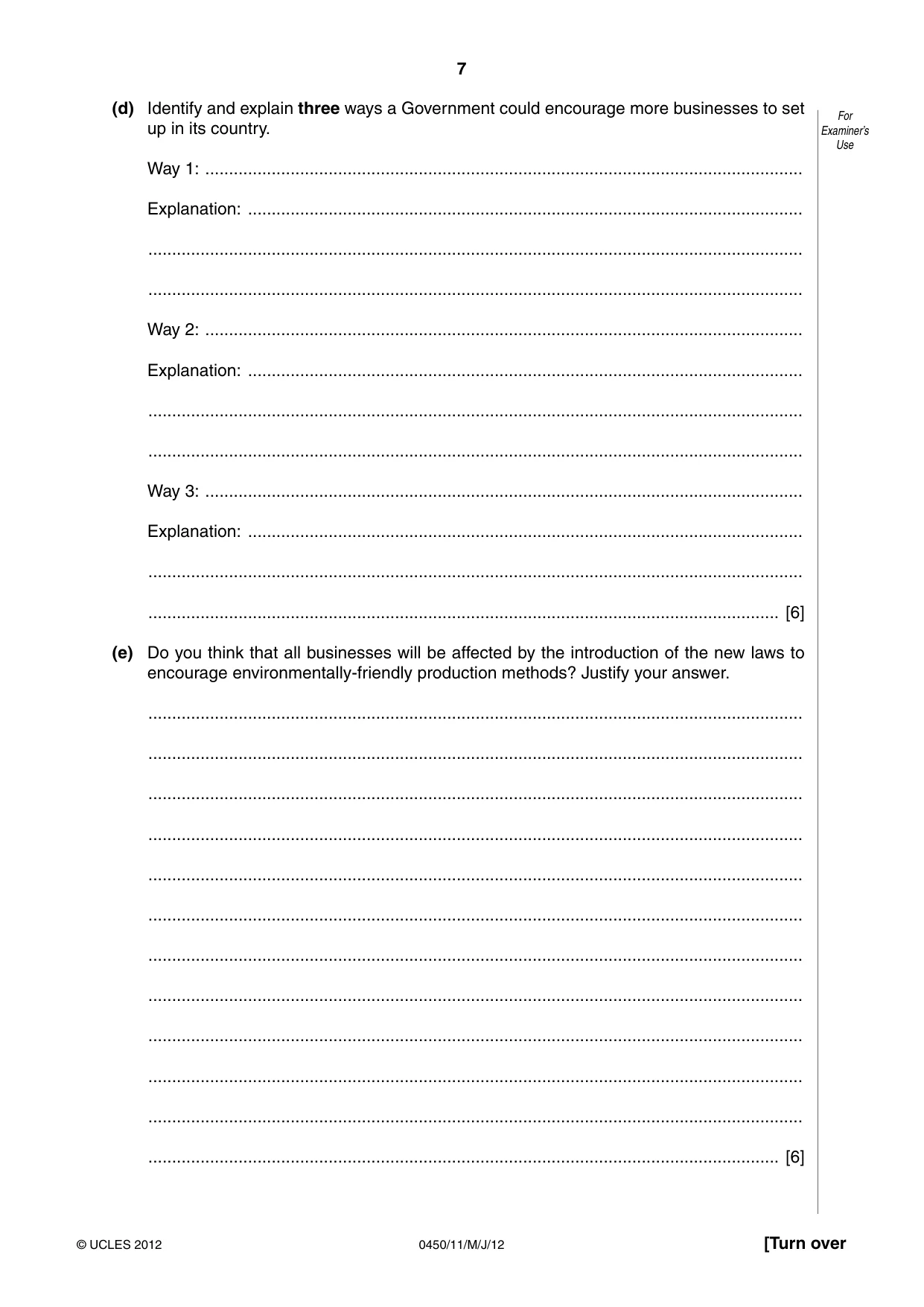 Cambridge IGCSE Business Studies 0450 2012 May/June Paper 1 · Variant 1 question paper, page 7 of 12