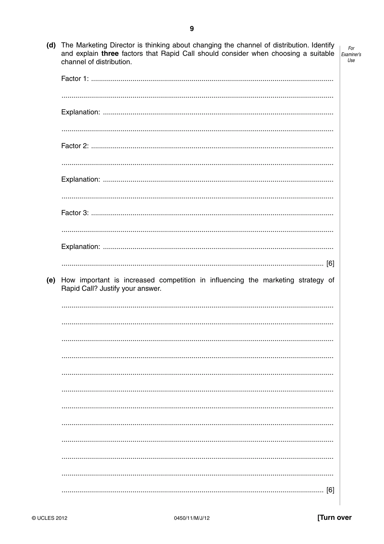 Cambridge IGCSE Business Studies 0450 2012 May/June Paper 1 · Variant 1 question paper, page 9 of 12
