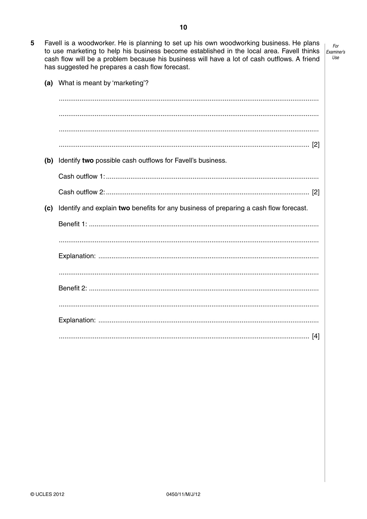 Cambridge IGCSE Business Studies 0450 2012 May/June Paper 1 · Variant 1 question paper, page 10 of 12