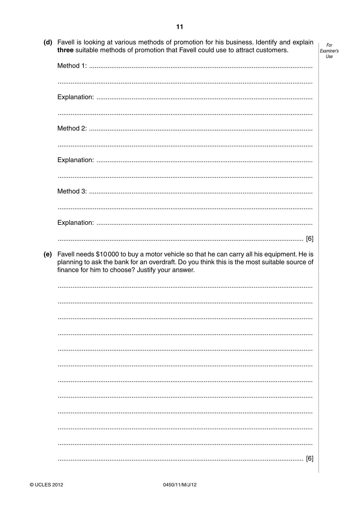 Cambridge IGCSE Business Studies 0450 2012 May/June Paper 1 · Variant 1 question paper, page 11 of 12