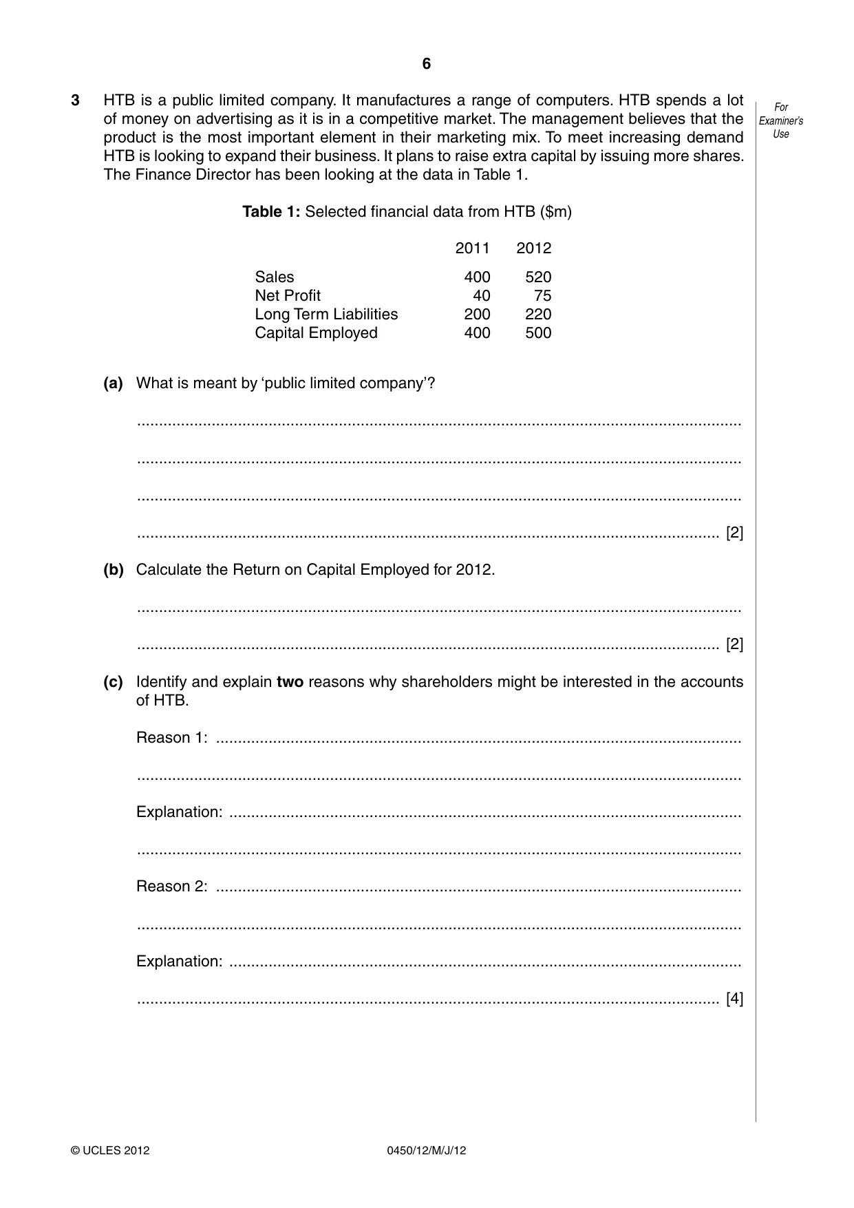 Cambridge IGCSE Business Studies 0450 2012 May/June Paper 1 · Variant 2 question paper, page 6 of 12