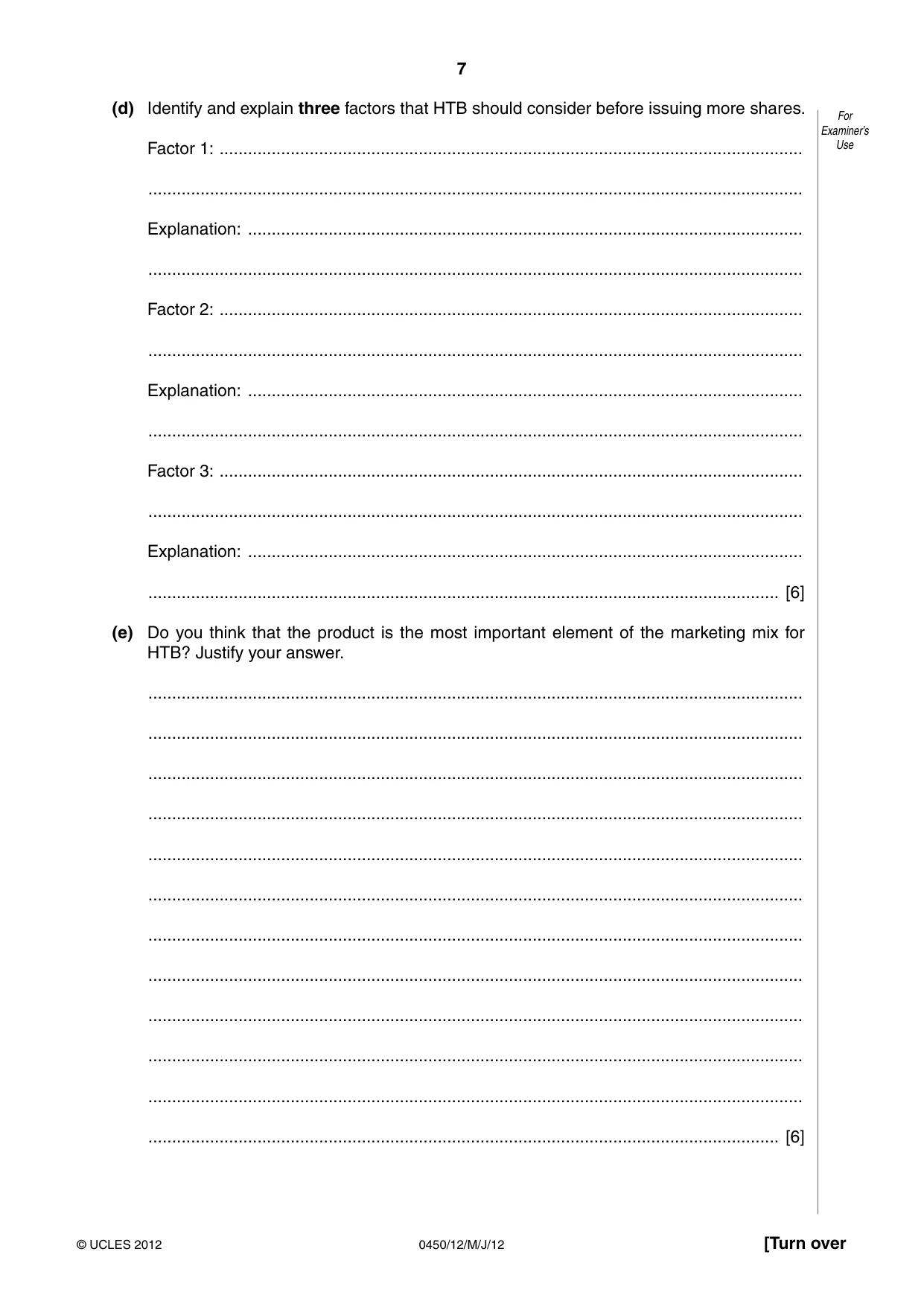 Cambridge IGCSE Business Studies 0450 2012 May/June Paper 1 · Variant 2 question paper, page 7 of 12