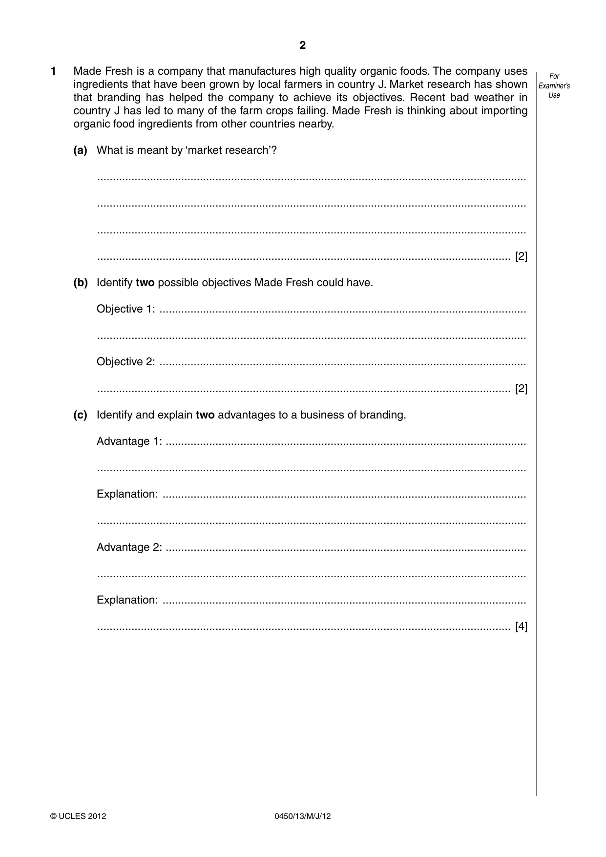 Cambridge IGCSE Business Studies 0450 2012 May/June Paper 1 · Variant 3 question paper, page 2 of 12