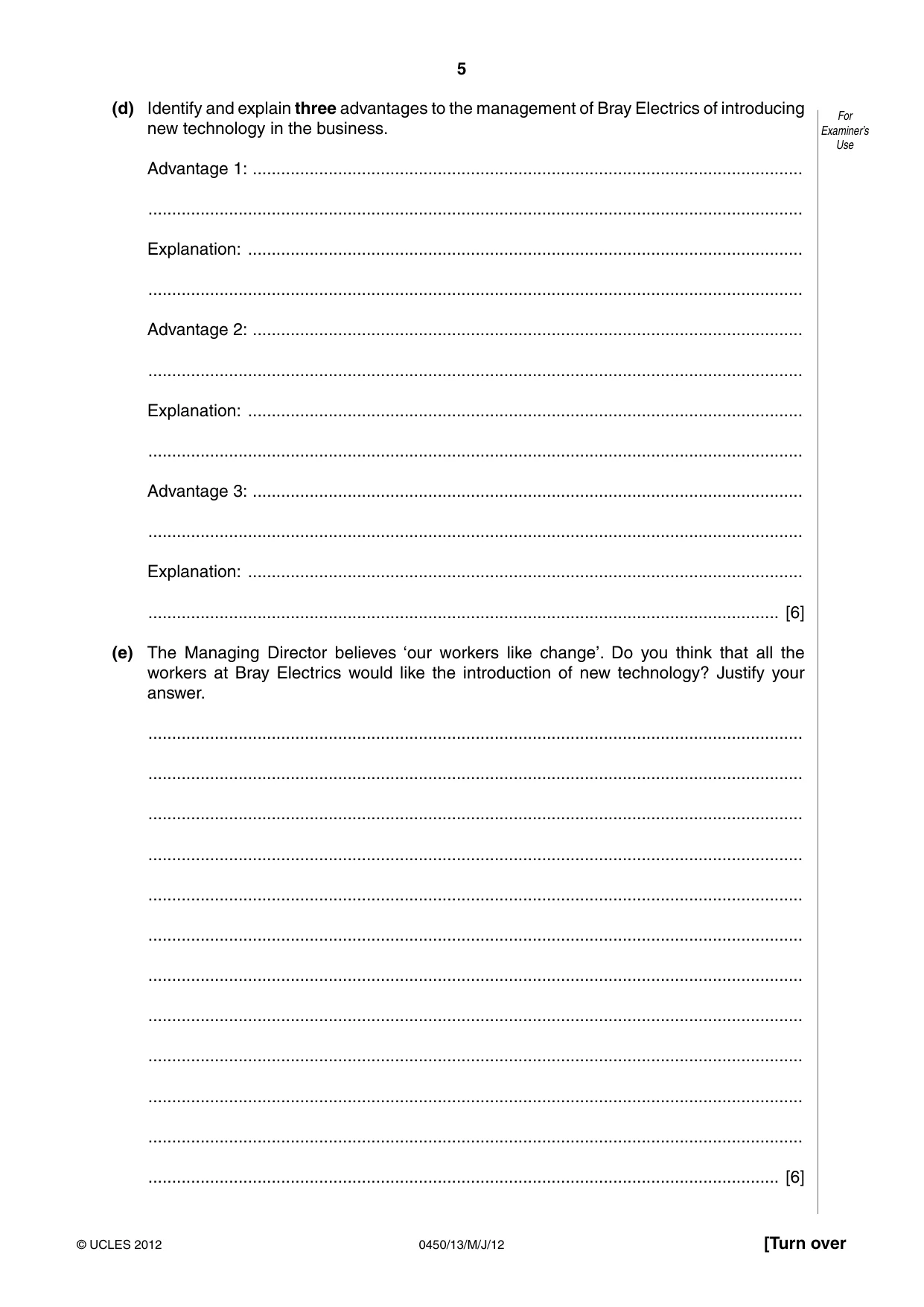 Cambridge IGCSE Business Studies 0450 2012 May/June Paper 1 · Variant 3 question paper, page 5 of 12