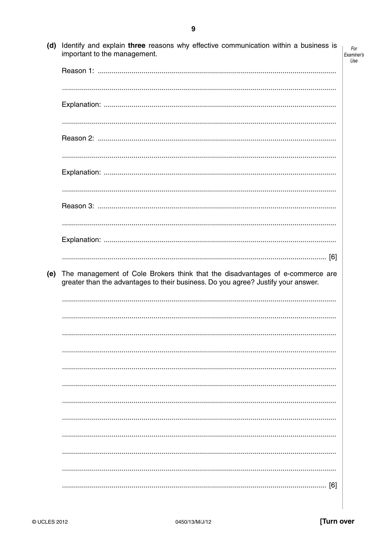 Cambridge IGCSE Business Studies 0450 2012 May/June Paper 1 · Variant 3 question paper, page 9 of 12