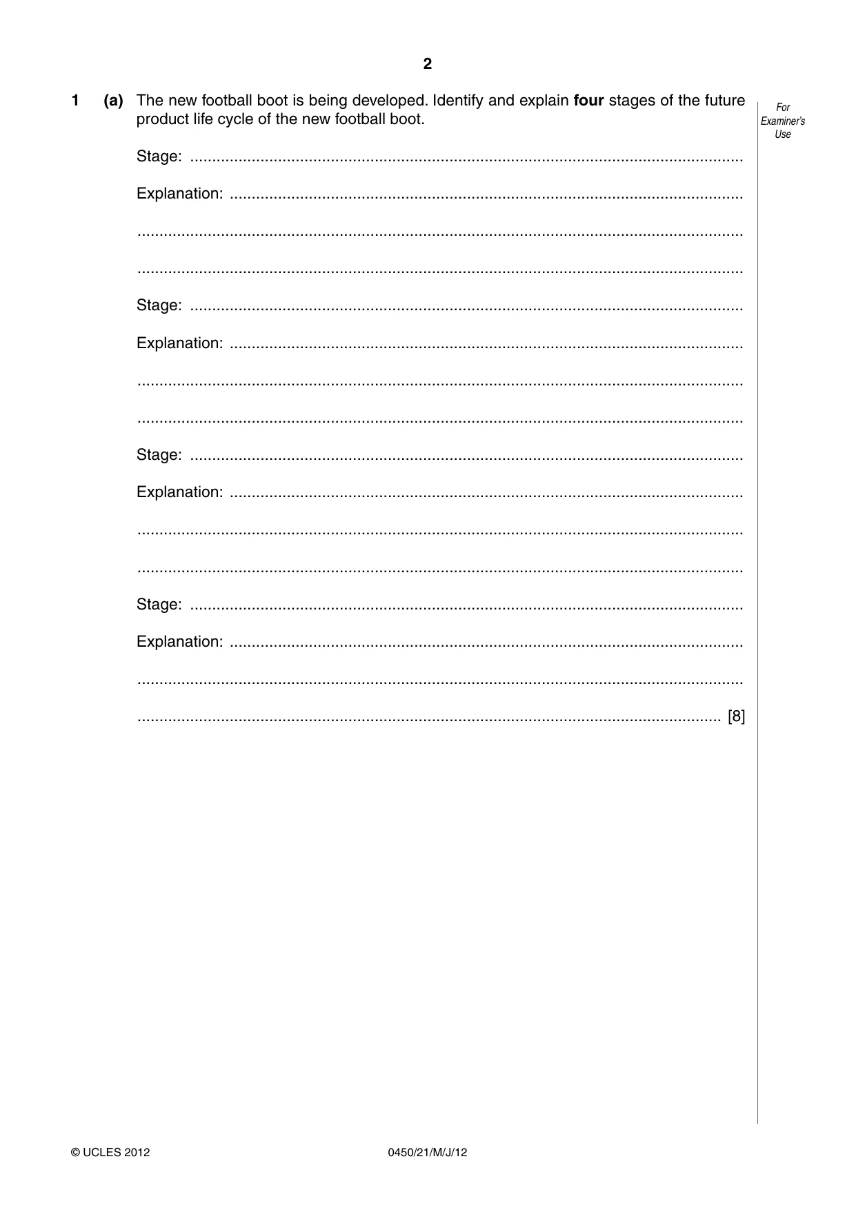 Cambridge IGCSE Business Studies 0450 2012 May/June Paper 2 · Variant 1 question paper, page 2 of 12