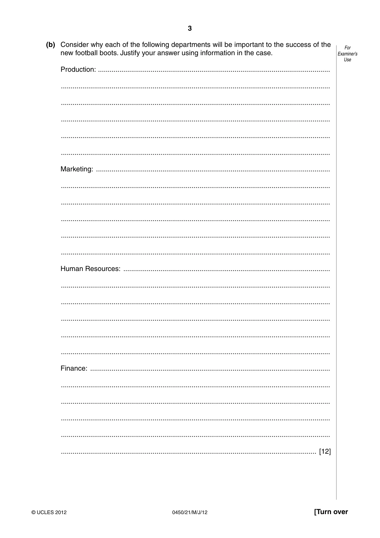 Cambridge IGCSE Business Studies 0450 2012 May/June Paper 2 · Variant 1 question paper, page 3 of 12