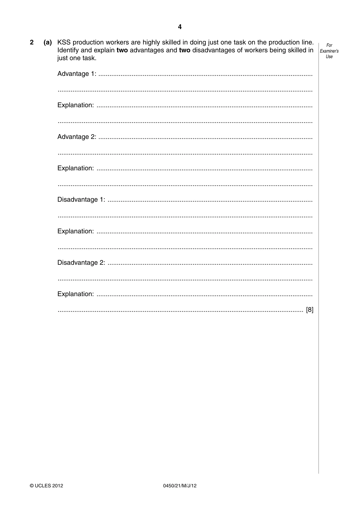 Cambridge IGCSE Business Studies 0450 2012 May/June Paper 2 · Variant 1 question paper, page 4 of 12