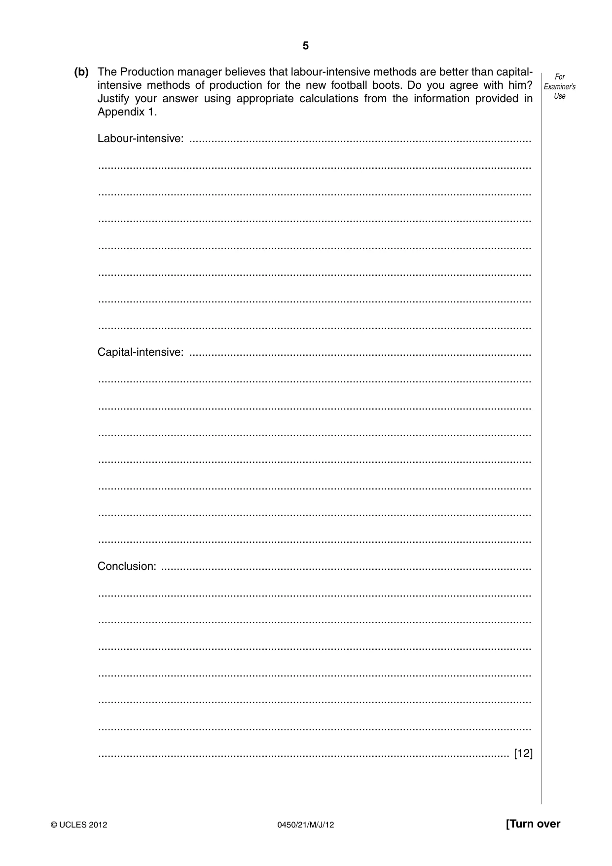 Cambridge IGCSE Business Studies 0450 2012 May/June Paper 2 · Variant 1 question paper, page 5 of 12
