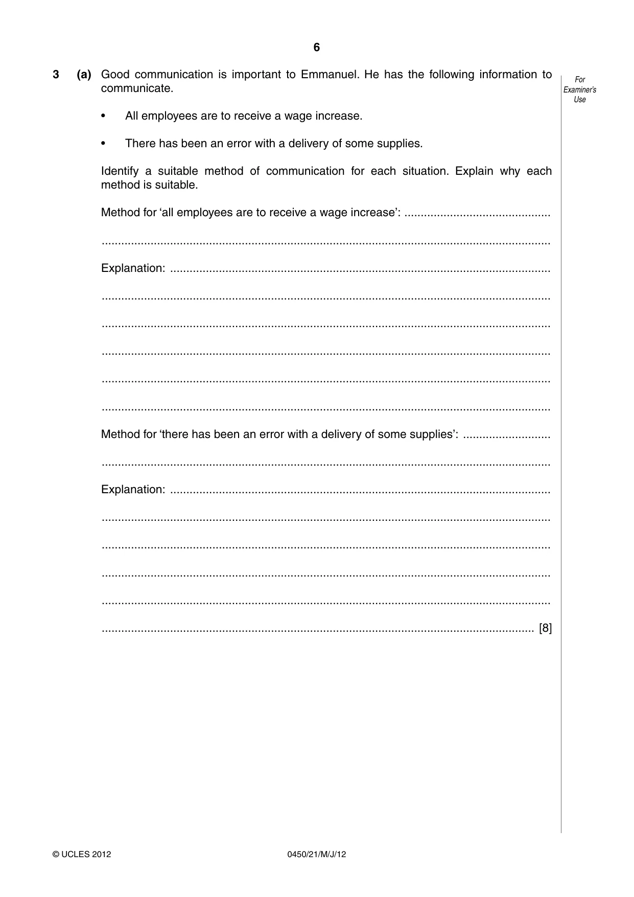 Cambridge IGCSE Business Studies 0450 2012 May/June Paper 2 · Variant 1 question paper, page 6 of 12