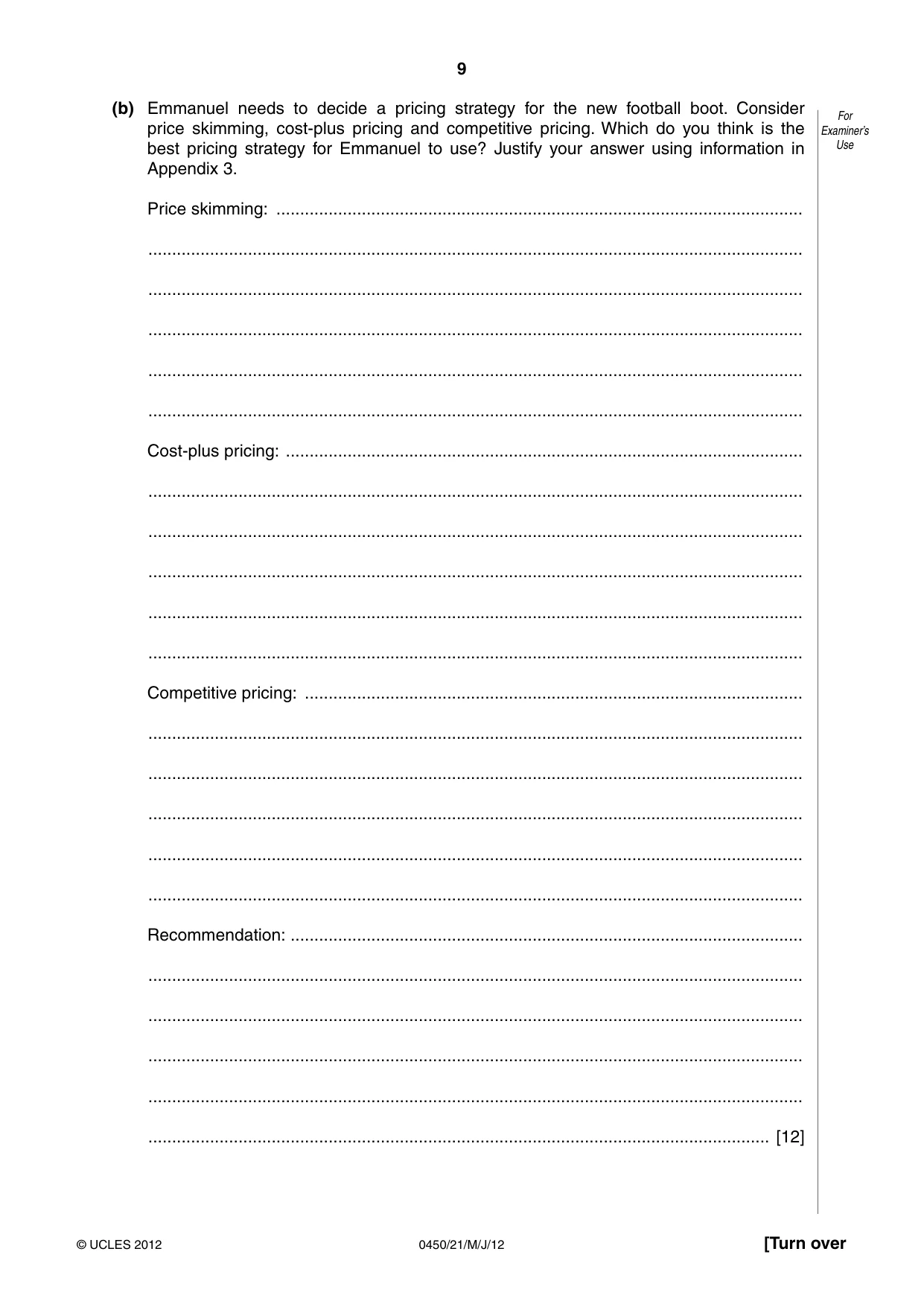 Cambridge IGCSE Business Studies 0450 2012 May/June Paper 2 · Variant 1 question paper, page 9 of 12