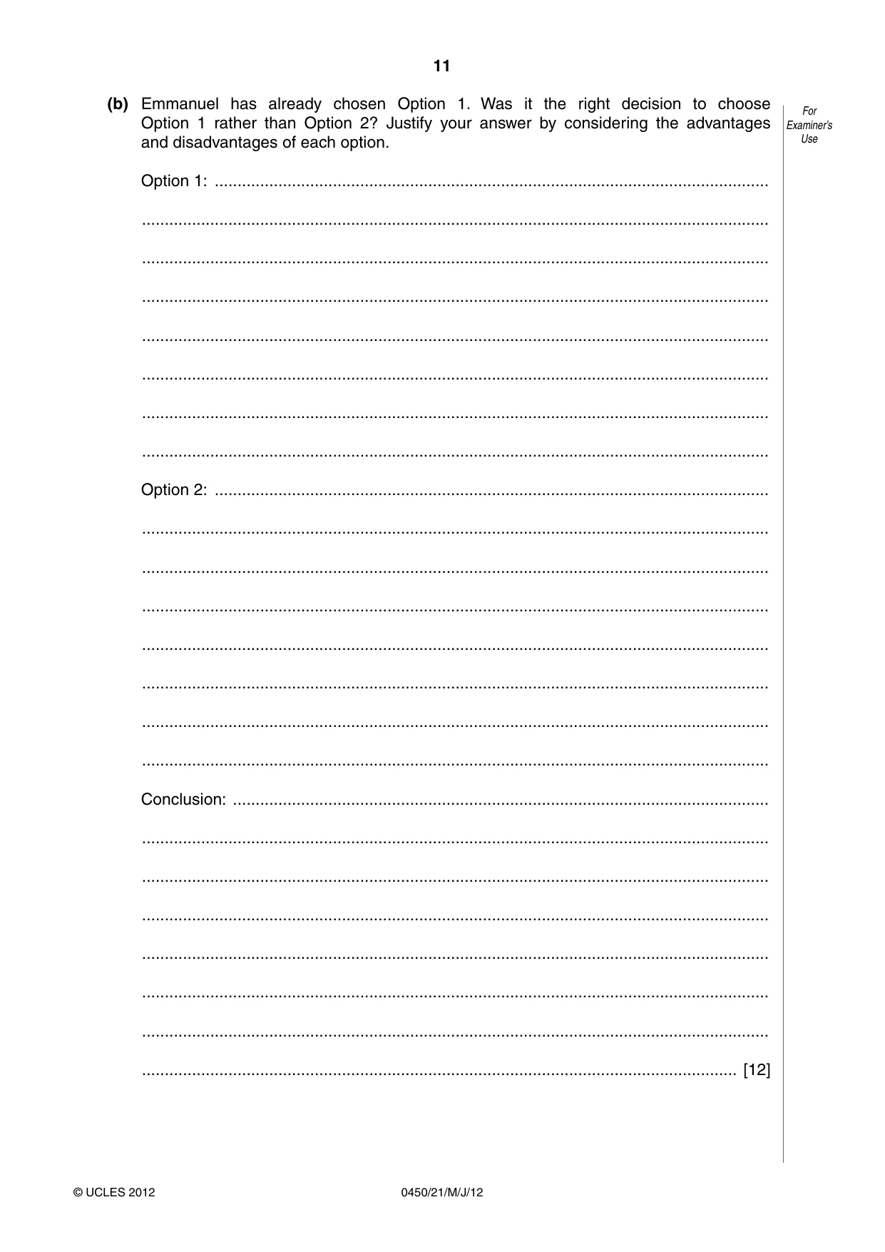 Cambridge IGCSE Business Studies 0450 2012 May/June Paper 2 · Variant 1 question paper, page 11 of 12